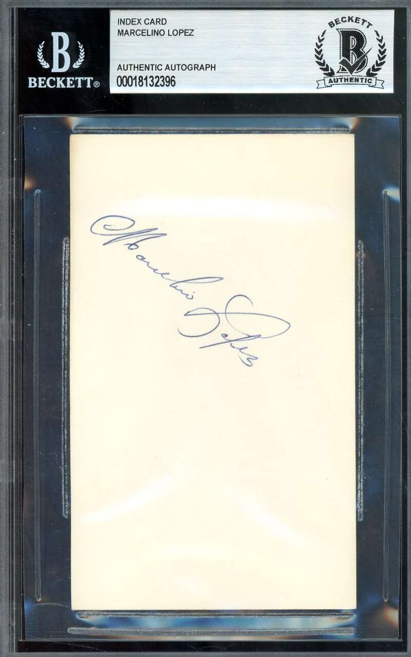 Marcelino Lopez Beckett BAS Signed 3×5 Index Card Autograph