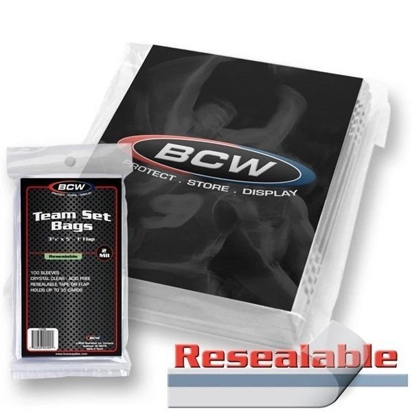 Pack / 100 BCW Resealable Baseball Trading 35 Card Team Set Poly Bags Archival