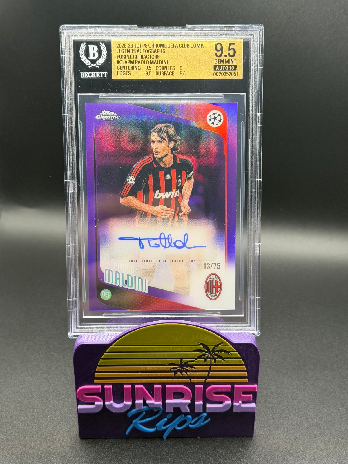 Topps Chrome UEFA UCC Paolo Maldini AU Purple Refractor Auto /75 BGS 9.5 Auto 10