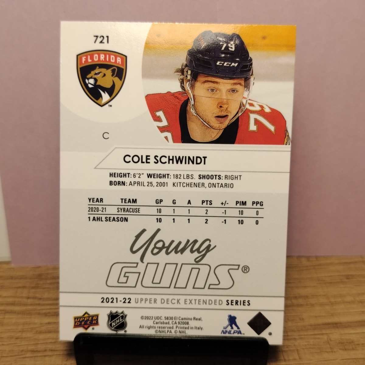 2021-22 Upper Deck Extended Series – Young Guns Cole Schwindt #721 (RC)