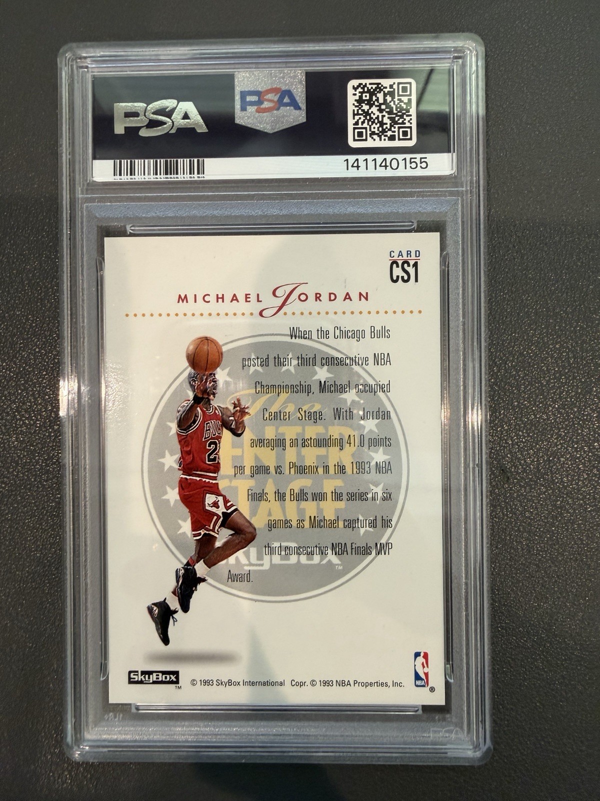 1993 SKYBOX PREM CENTER STAGE #CS1 MICHAEL JORDAN PSA 9 HOF