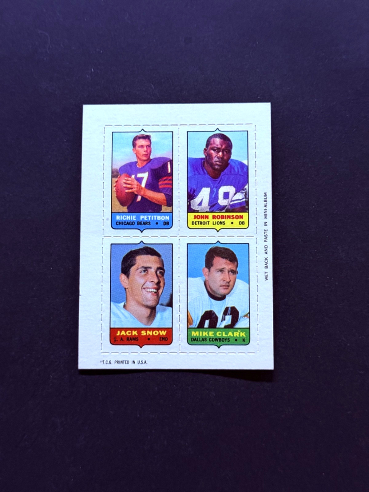 1969 Topps Football 4 In 1 #45 R. Pettibon/J. Robinson/J. Snow/M. Clark NM