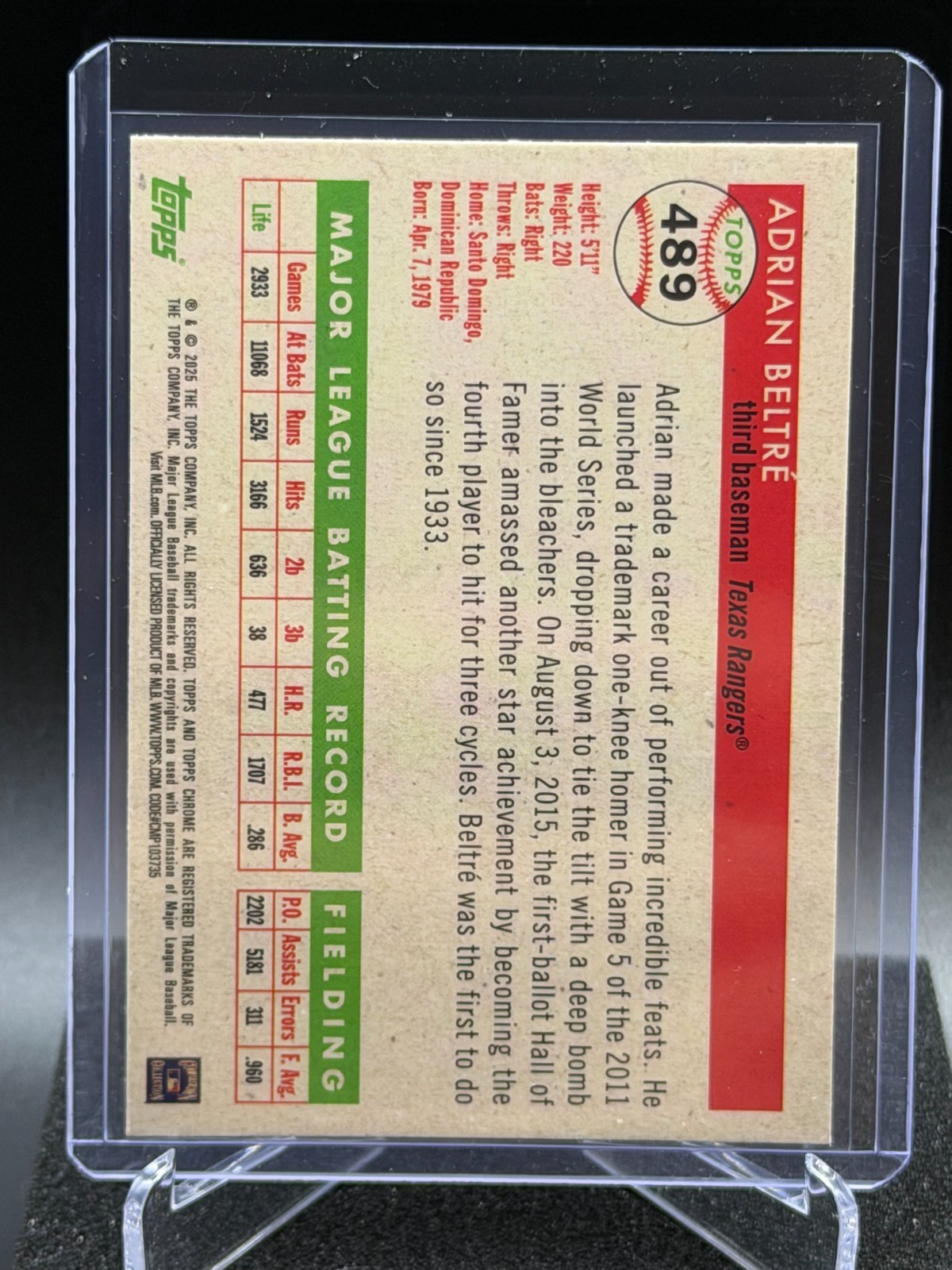 Adrian Beltre 2025 Topps Chrome Platinum Topps Logo #272/499 – Texas Rangers