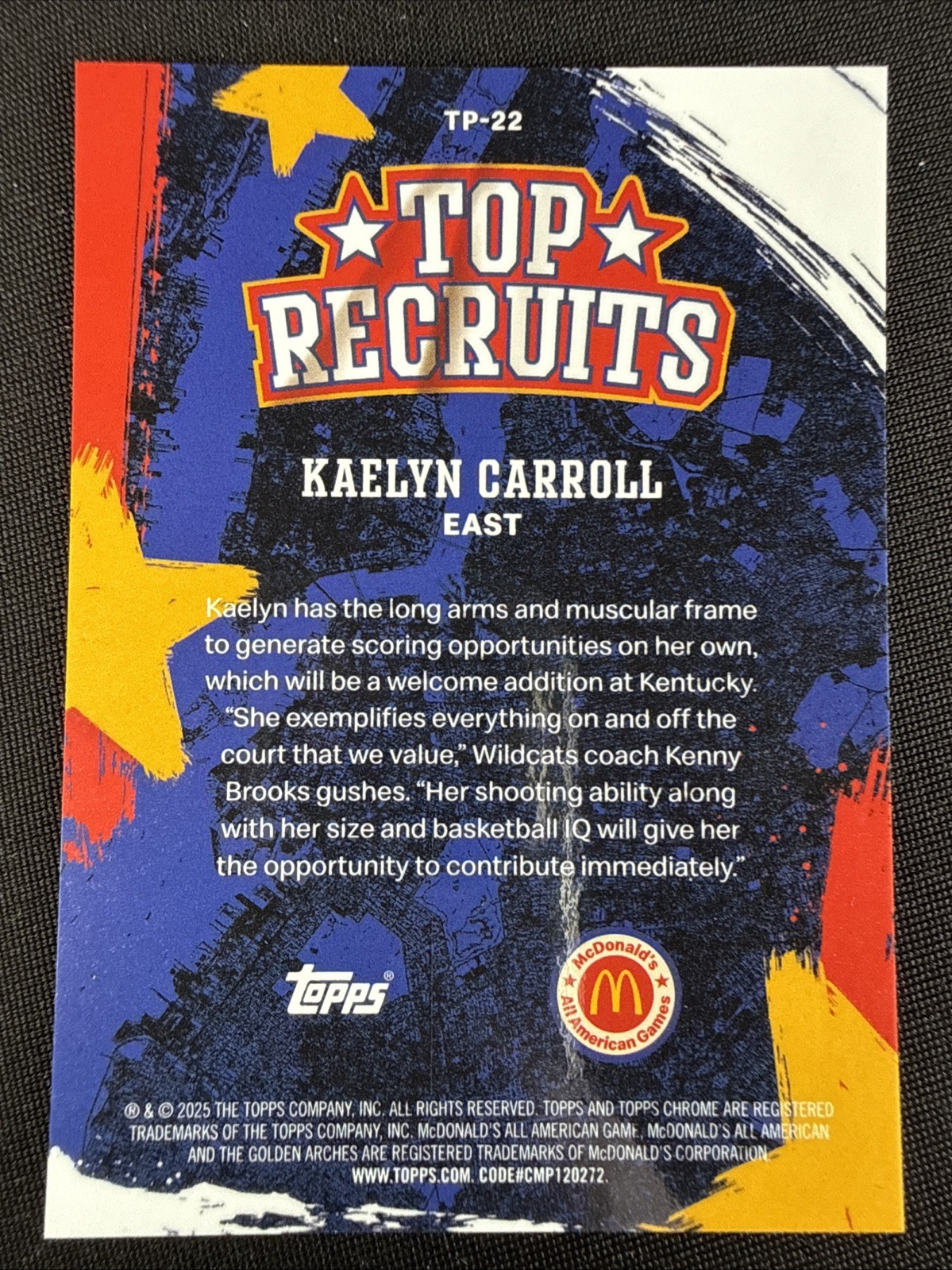Kaelyn Carroll Rookie 2025 Topps Chrome McDonald’s Top Recruits Gold /50 #TP-22