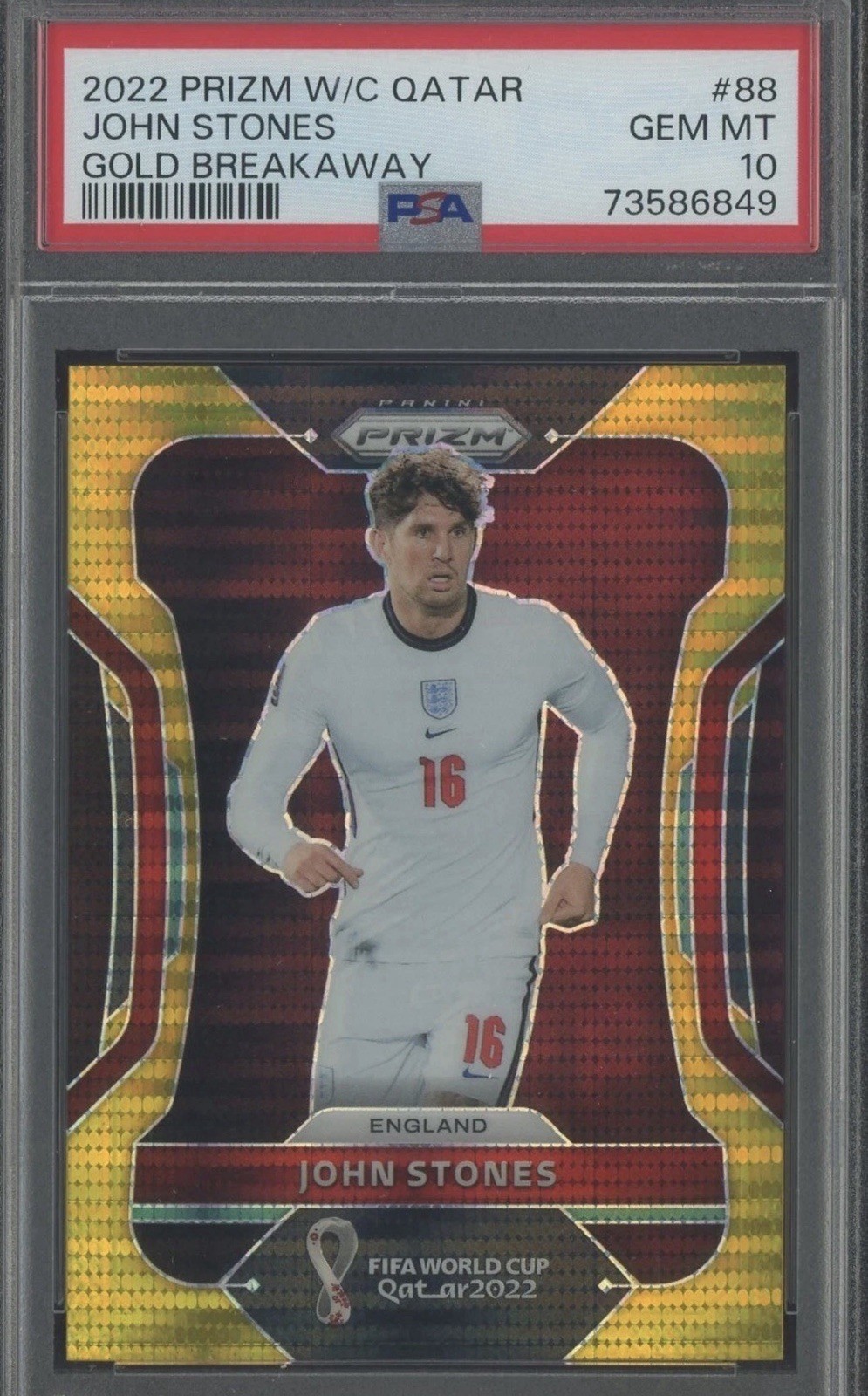 2022 Panini Gold Breakaway Prizm World Cup Soccer John Stones 5/10 PSA 10-POP 1!