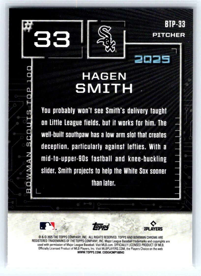 2025 Bowman Hagen Smith Bowman Scouts Top 100 #BTP-33 Chicago White Sox