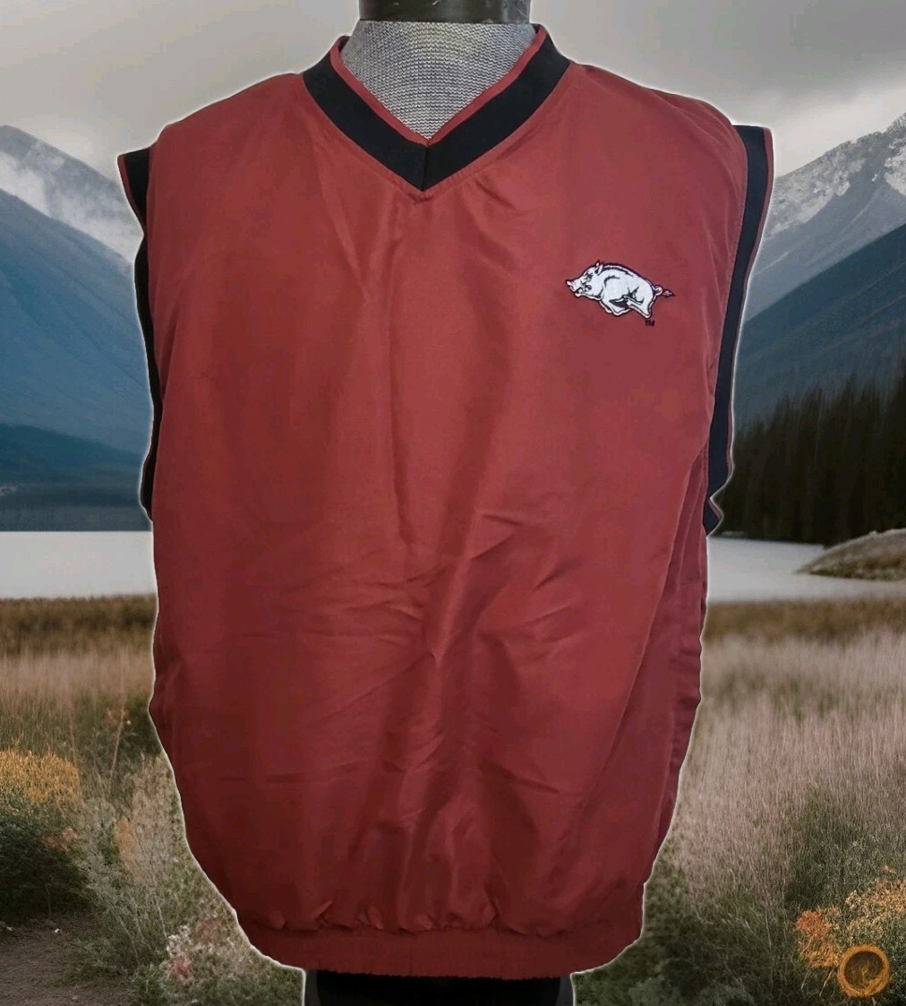 Arkansas Razorbacks Vest Mens Large L Red Team Athletics Windbreaker Pullover