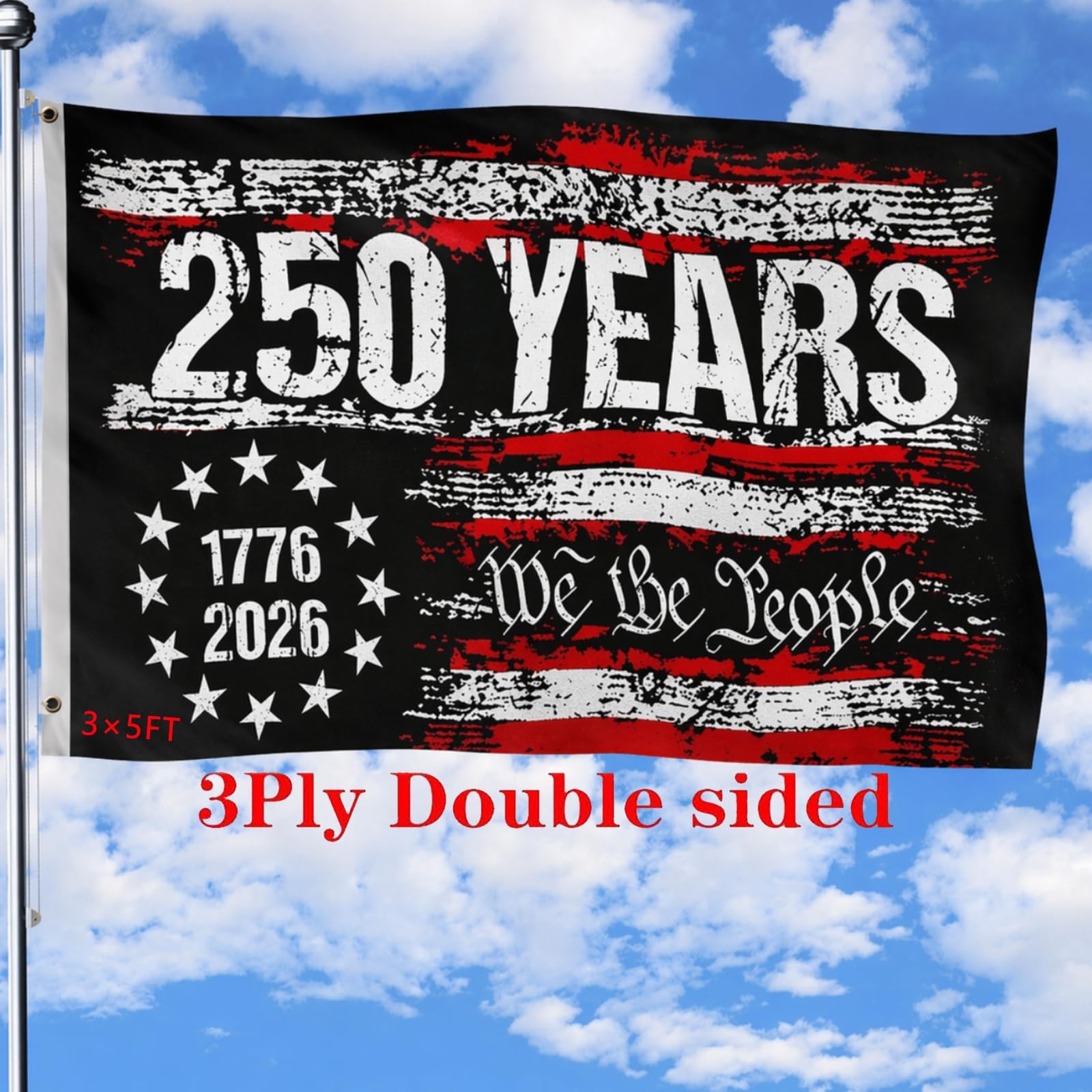 250th Anniversary USA Flag,250 Year American 3×5 Ft, Black