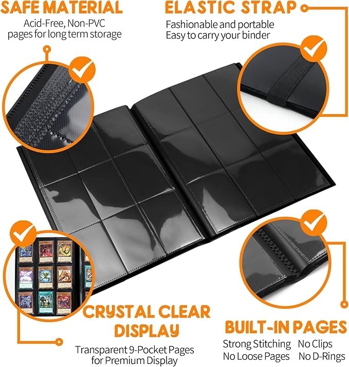 360 Card Pocket Binder with Elastic 9 Pocket Trading Cards Album Folder, Black
