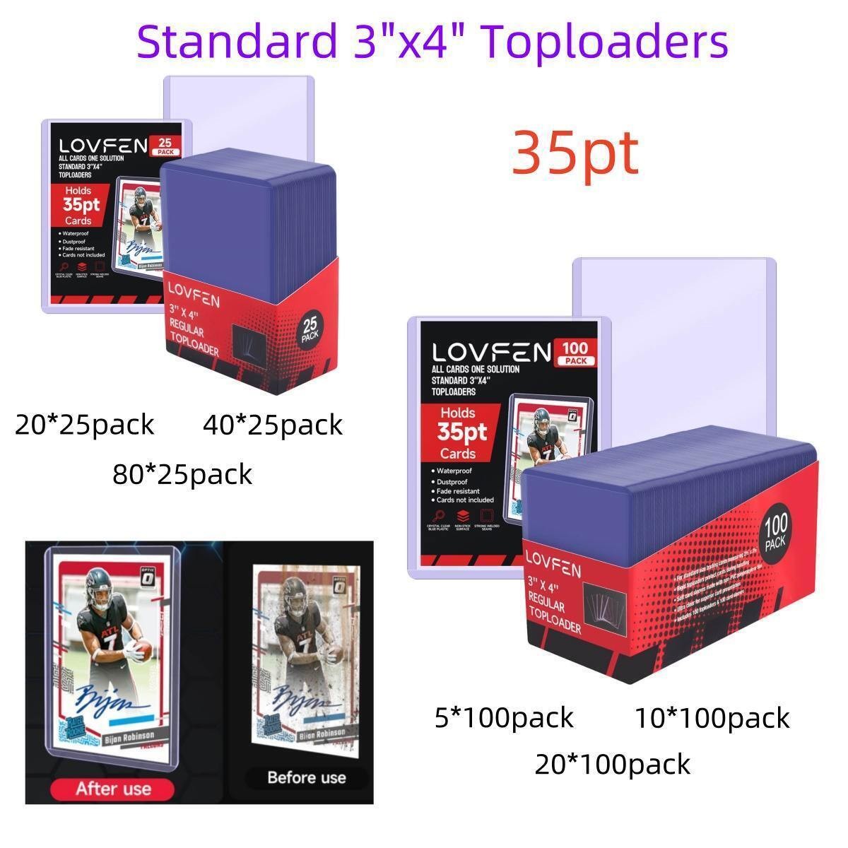 100/200/500/1000/2000CT 3″x4″ Toploaders For 35pt Sports Trading Cards Holders