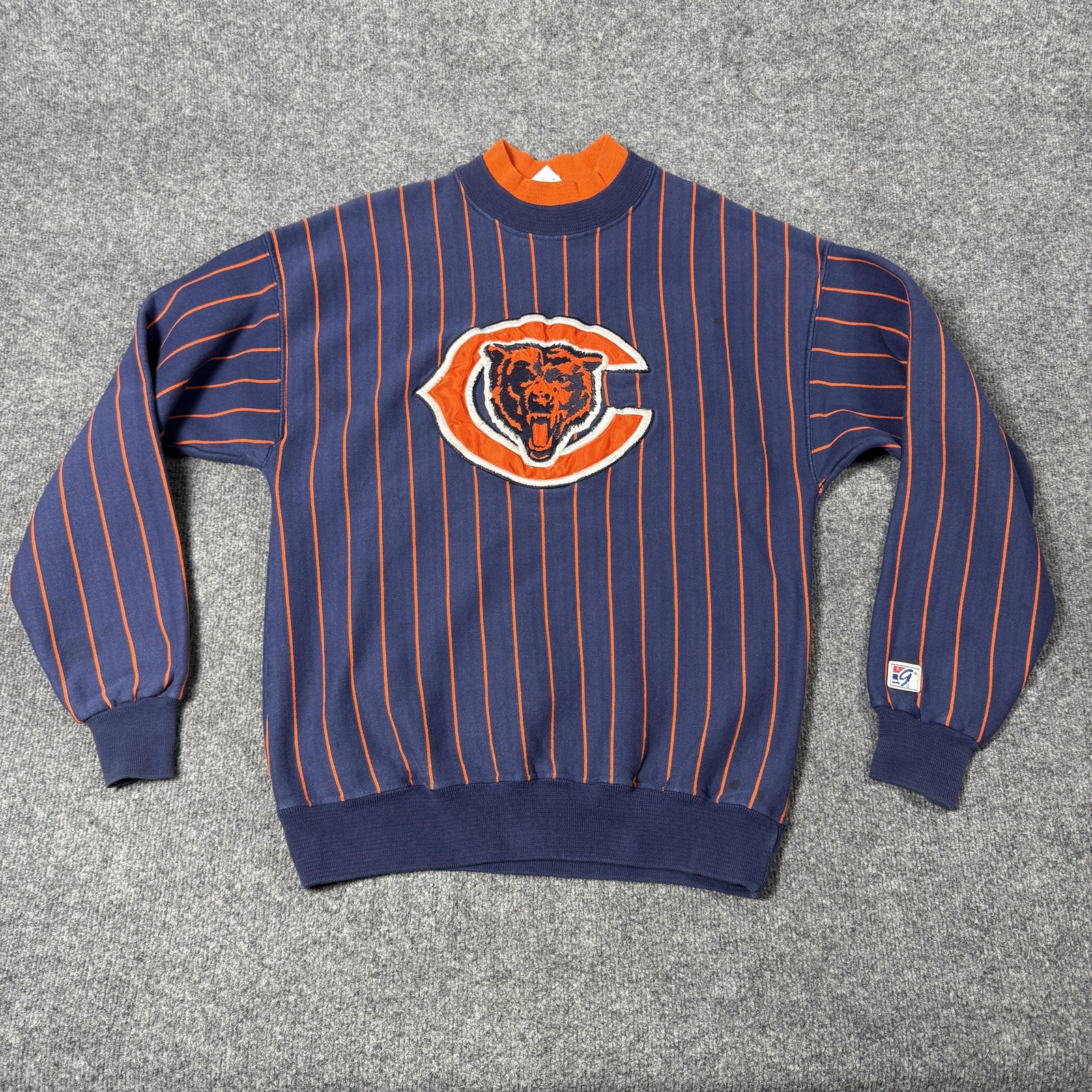 Vintage Chicago Bears Sweatshirt Mens L Blue NFL Football The Game Pin Stripe