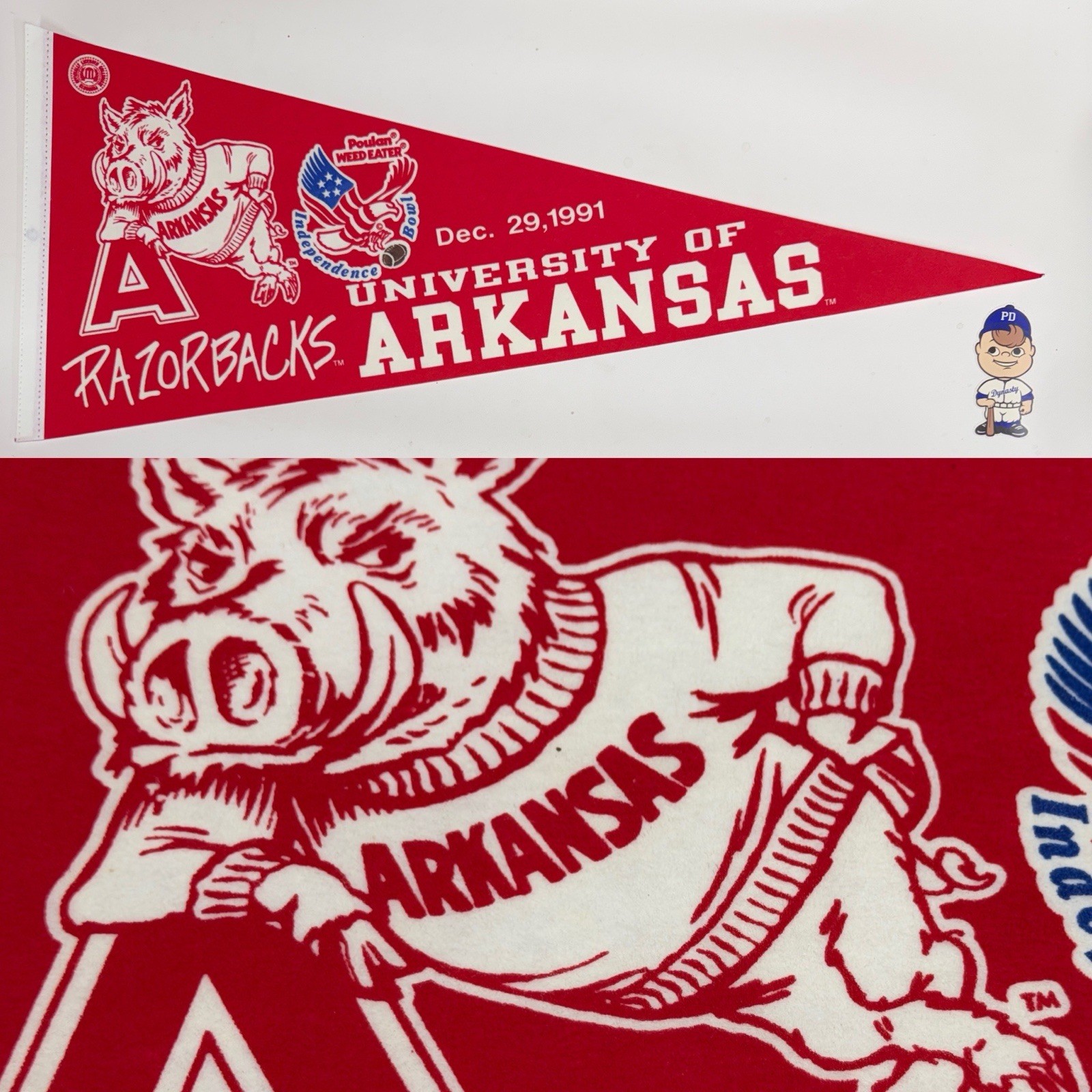 Vintage 1991 Arkansas Razorbacks University Pennant 12×30 Football Independence