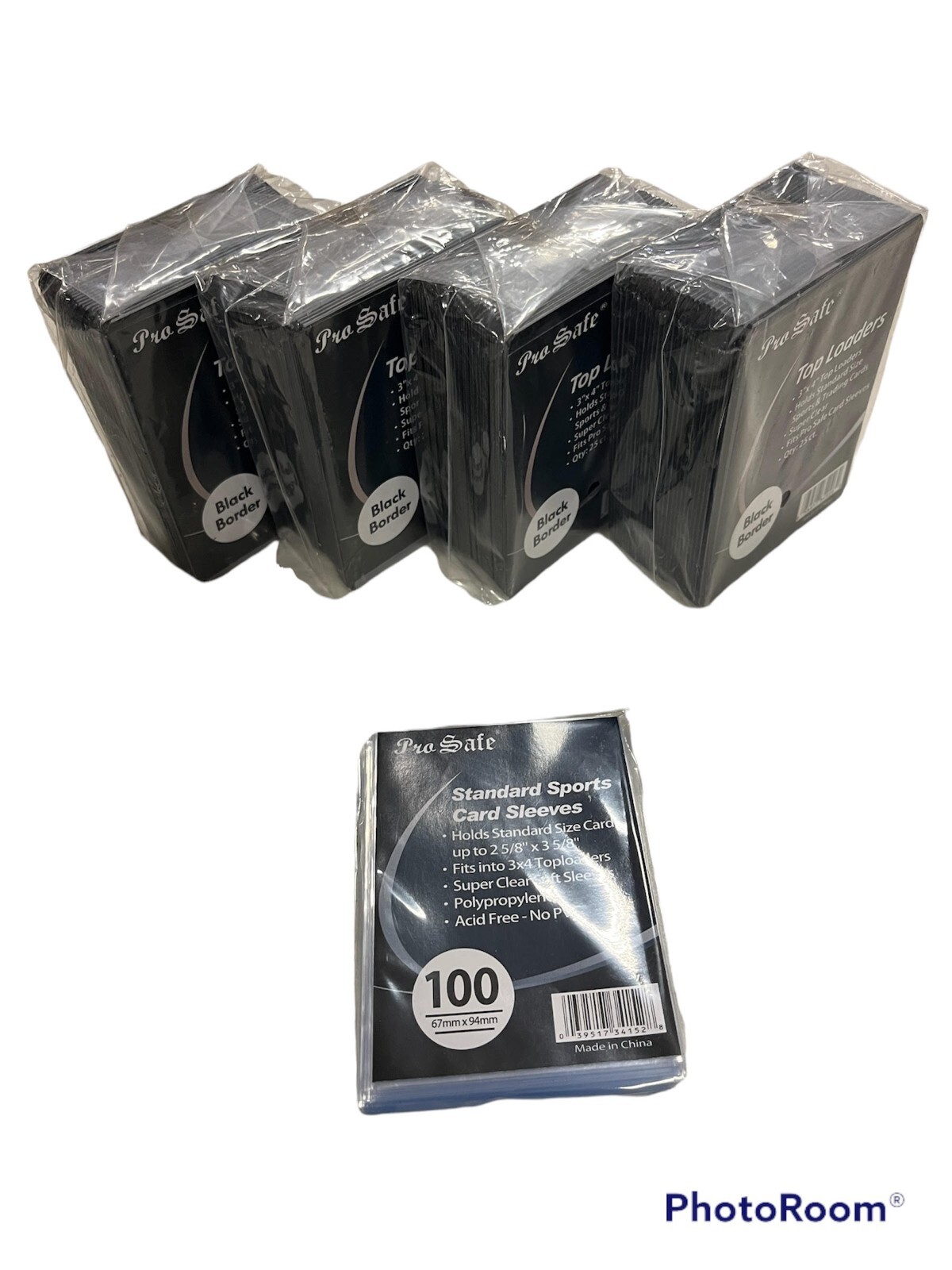 100 Pro Safe Black border Regular 3×4 Toploaders + 100 Pro Safe soft sleeves