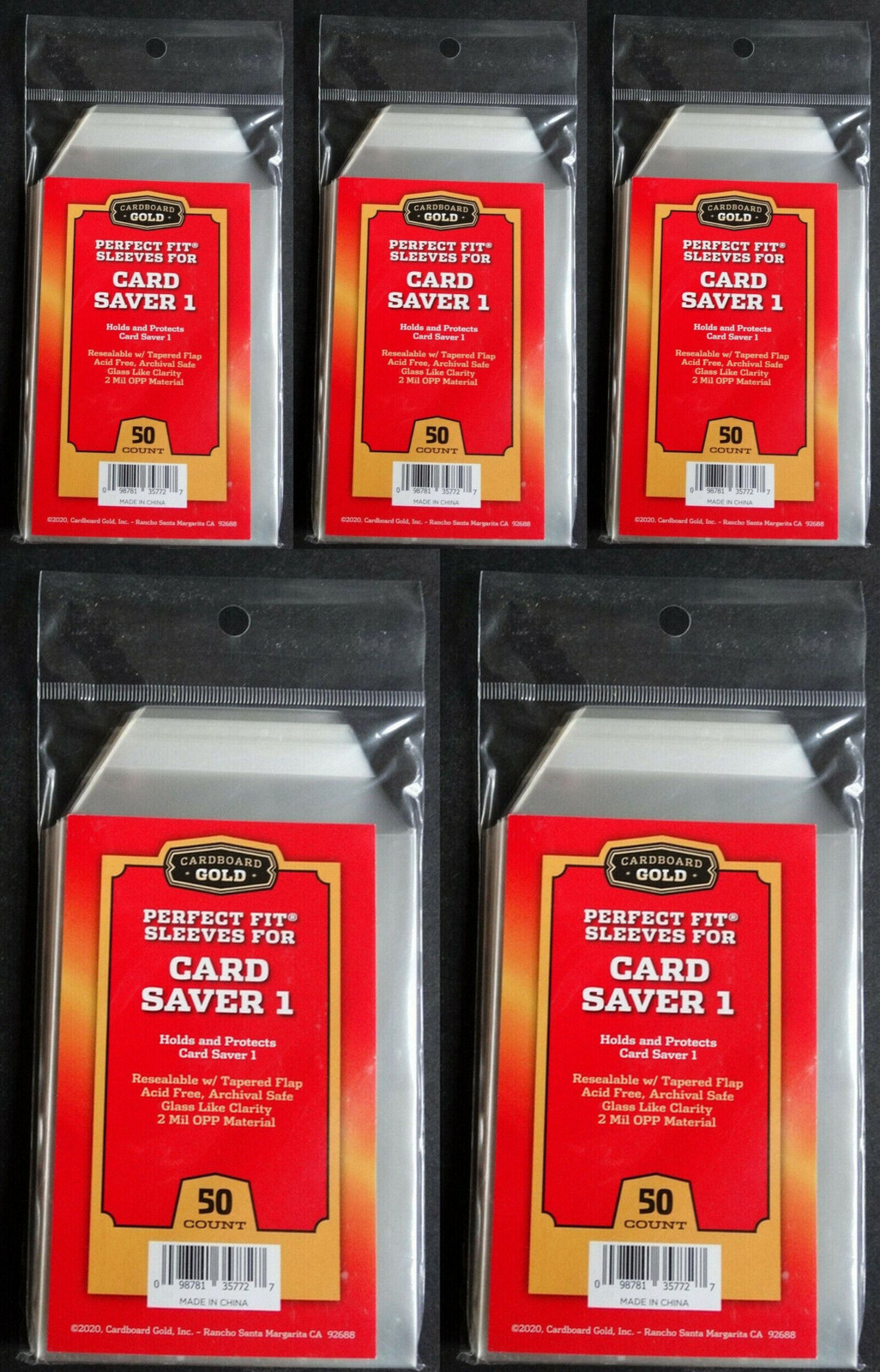 250 Cardboard Gold Perfect Fit Sleeves for Card Saver 1 Bag