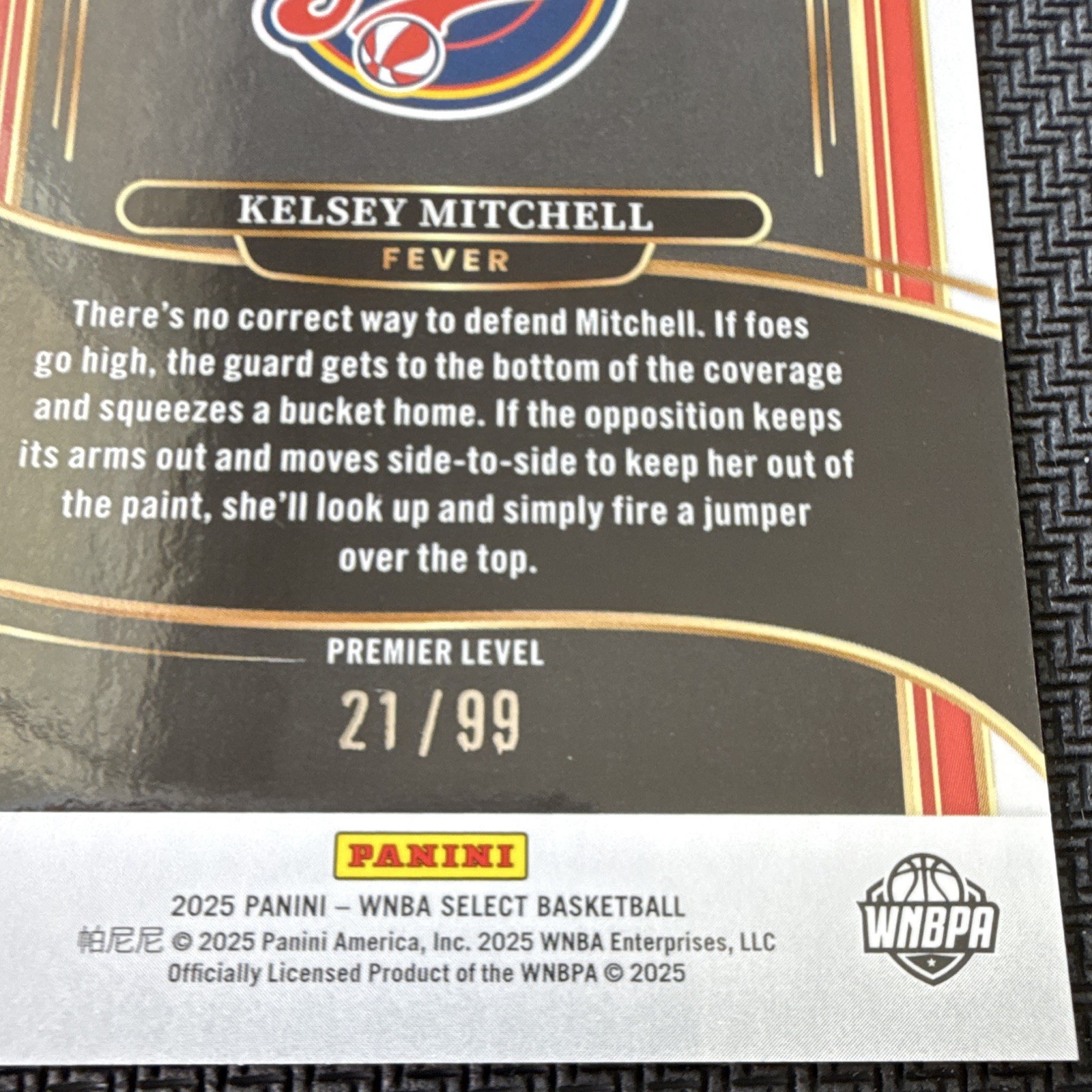 Panini Select 2025 Kelsey Mitchell Premier Lvl Prizm #164 Fever WNBA 21/99