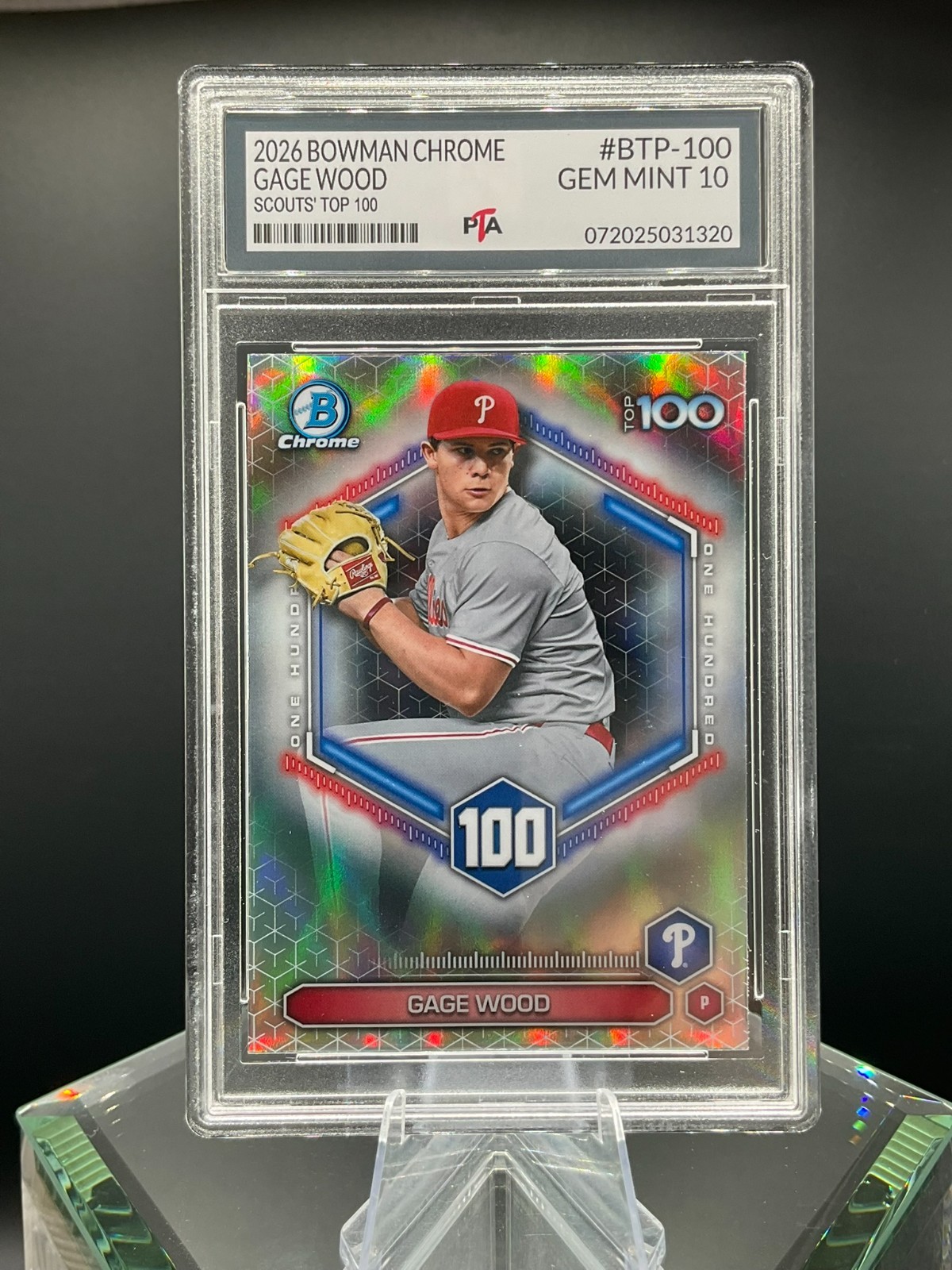 2026 Bowman Chrome BTP-100 Gage Wood Scouts’ Top 100 Refractor~GEM MINT PTA 10🔥