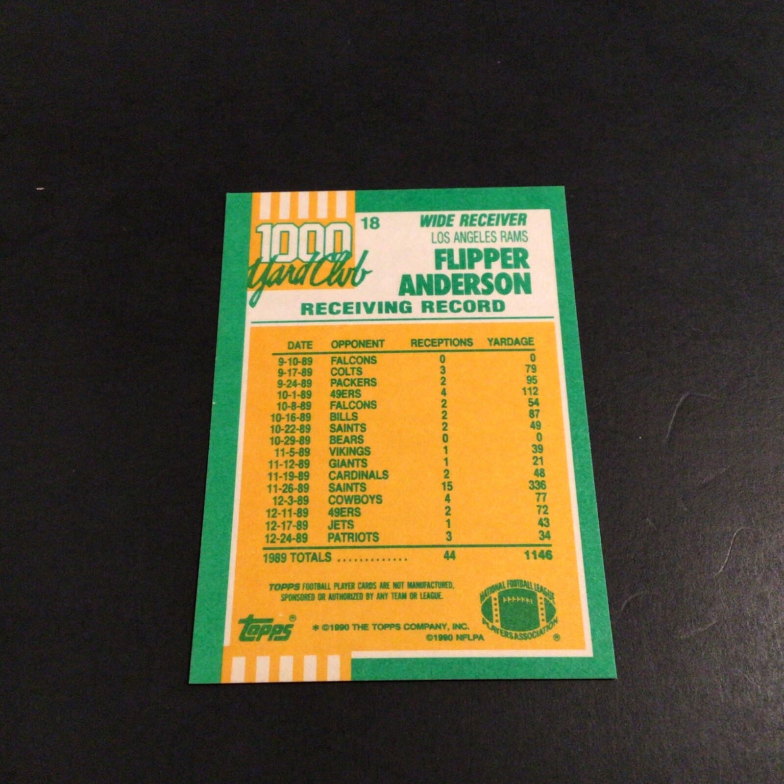 Flipper Anderson 1000 Yard Club 1990 Topps # 18 Los Angeles Rams