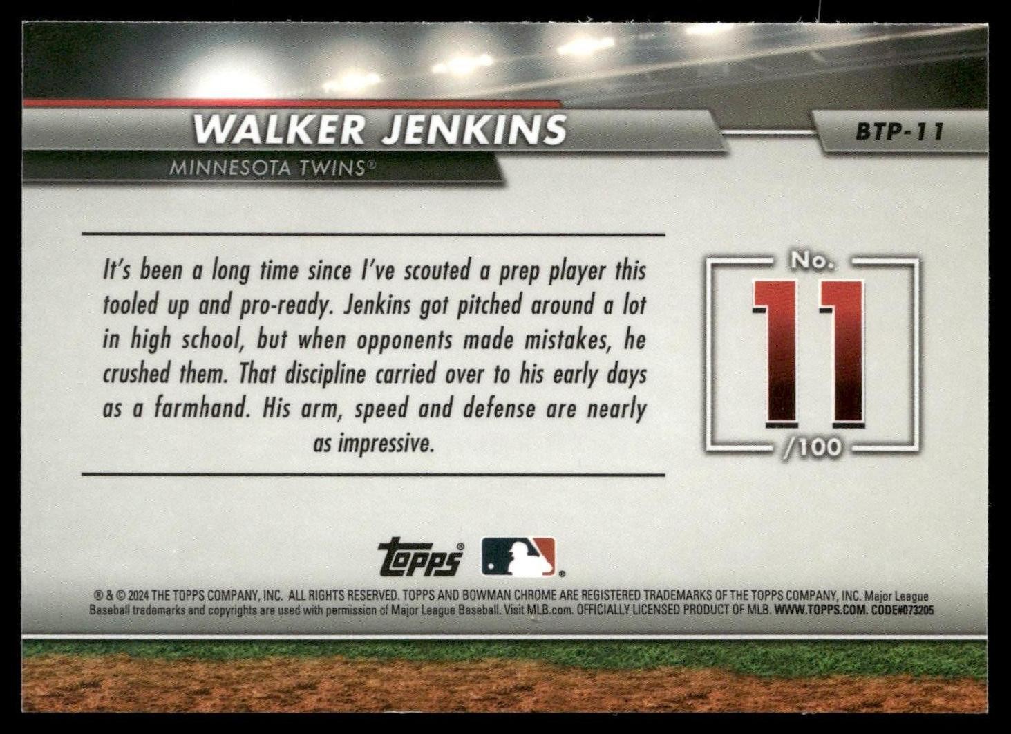 2024 Bowman #BTP-11 Walker Jenkins Bowman Scouts’ Top 100