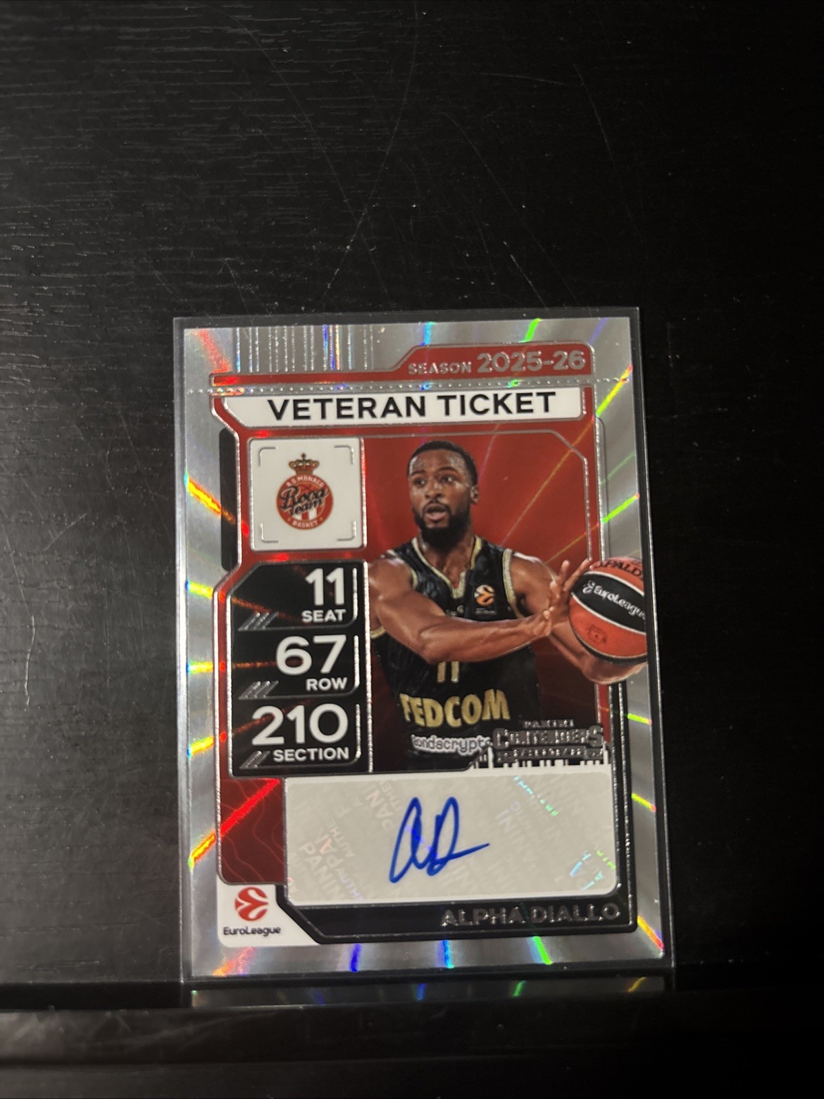 2025-26 Contenders Euroleague Alpha Diallo Veteran Ticket Holo Laser Auto
