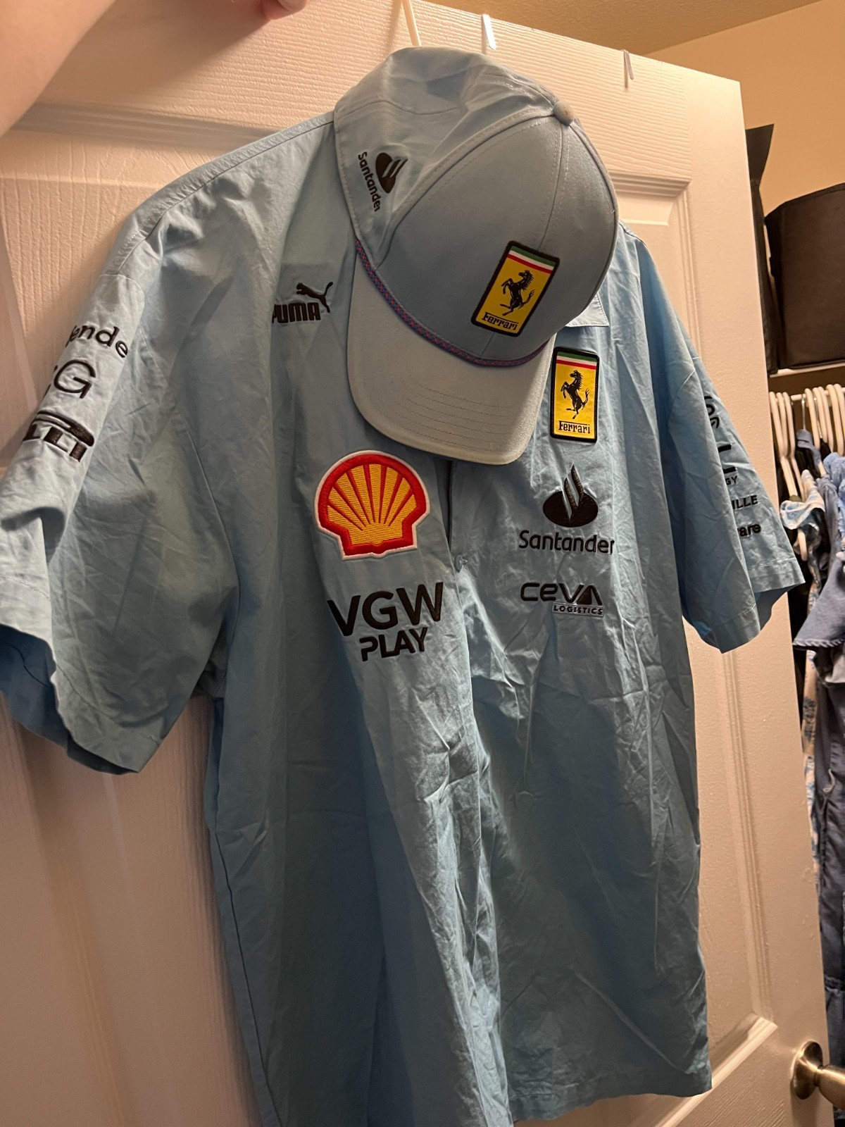 PUMA Men’s Scuderia Ferrari Team Miami 2024 F1 Grand Prix Shirt L and Hat Combo