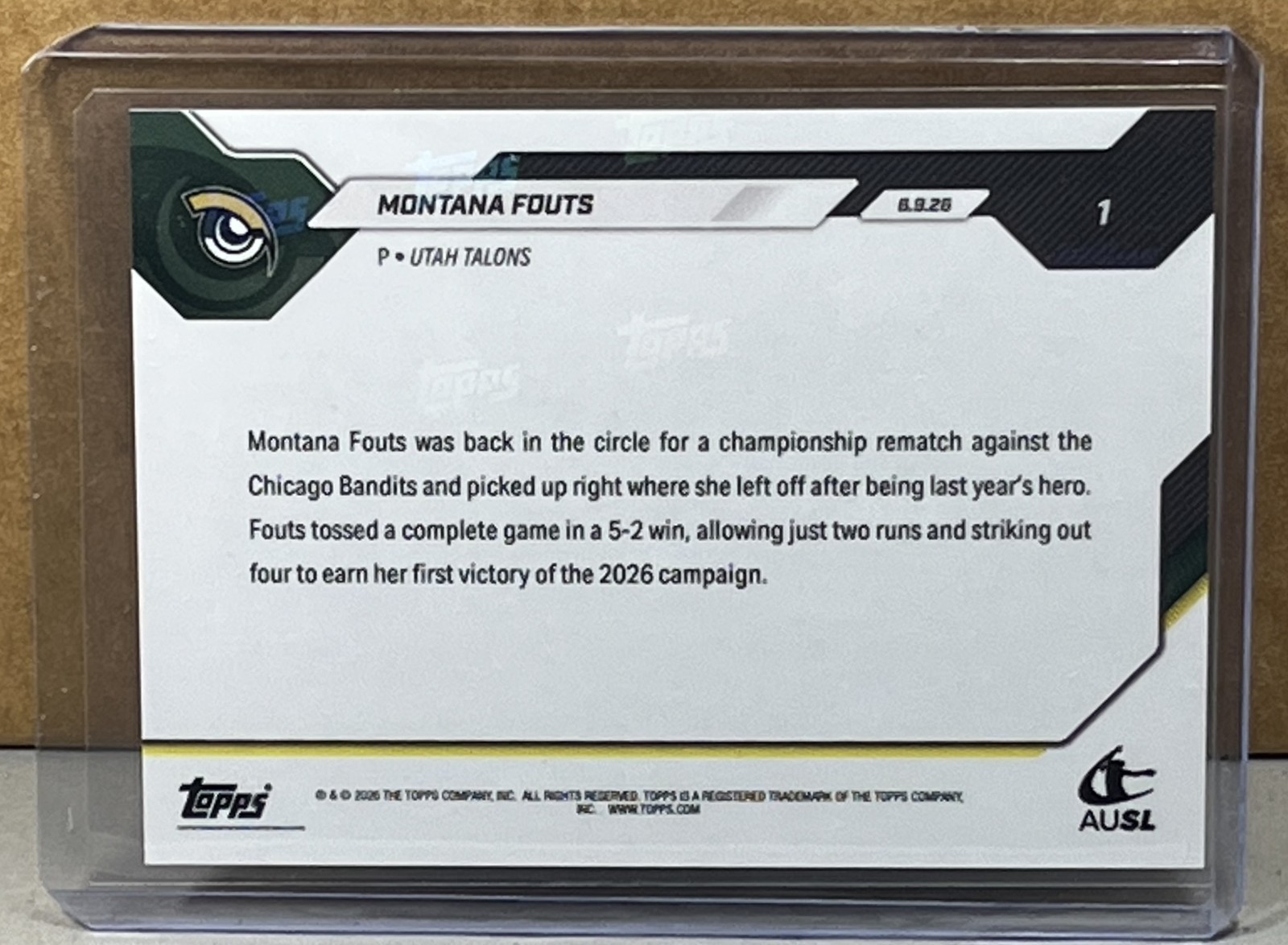 2026 TOPPS NOW AUSL #1 MONTANA FOUTS UTAH TALONS Red Foil Parallel 3/5