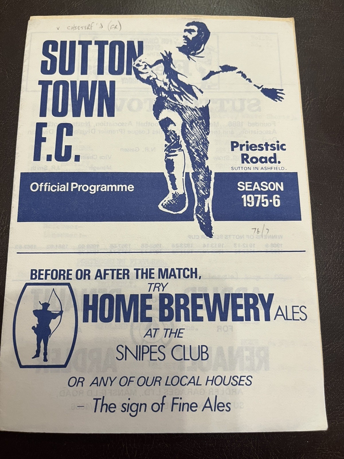 Sutton Town FC v Chesterfield FC Programme Pre Season FR 10/08/76