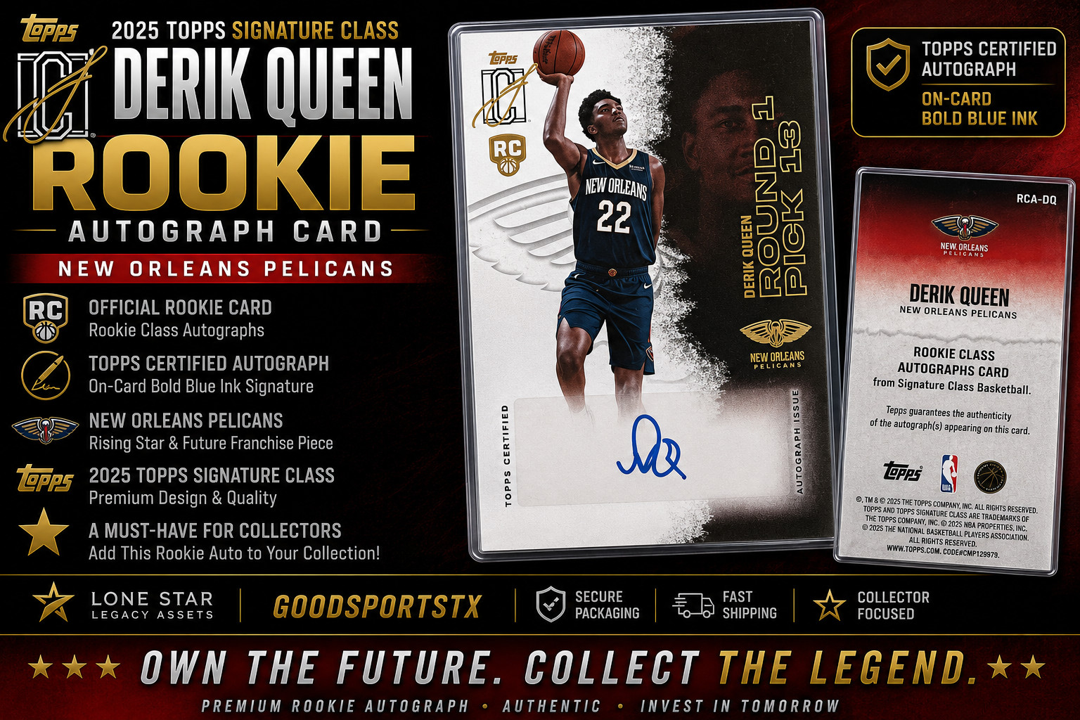 2025 Topps Signature Class Derik Queen RC Auto Rookie Class Autograph Pelicans