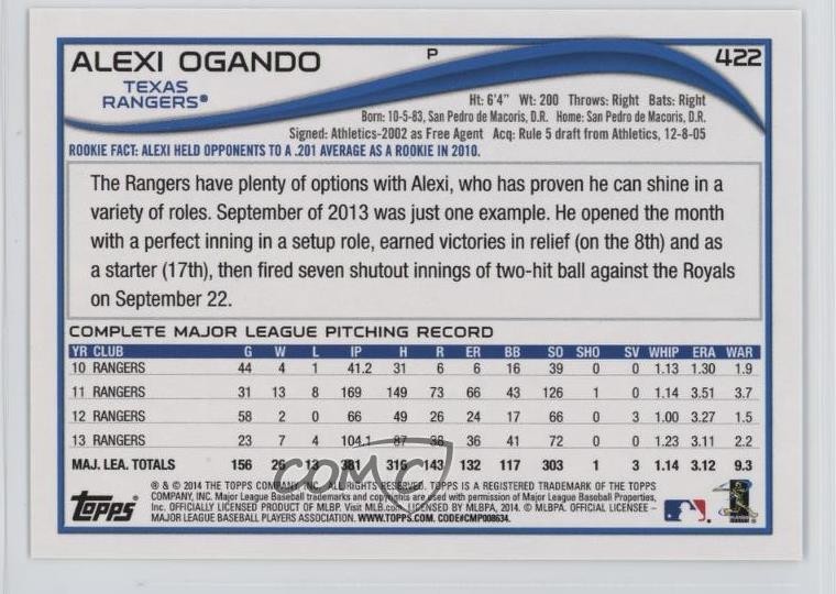 2014 Topps Access Pass Redemption 1st Edition /10 Alexi Ogando #422 1h1