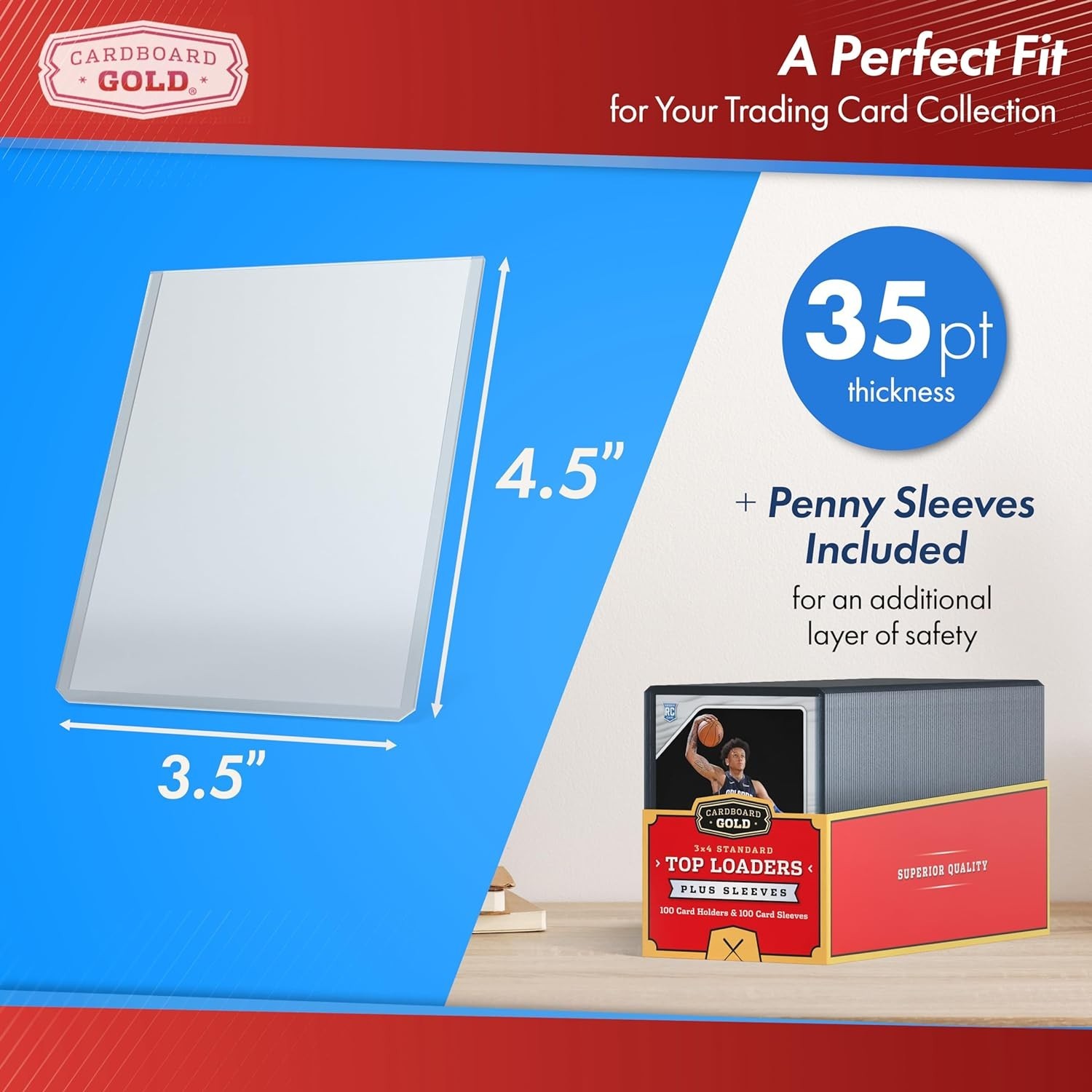 Cardboard Gold 35pt Card Top Loaders with Soft Sleeves – 100 200 500 1000