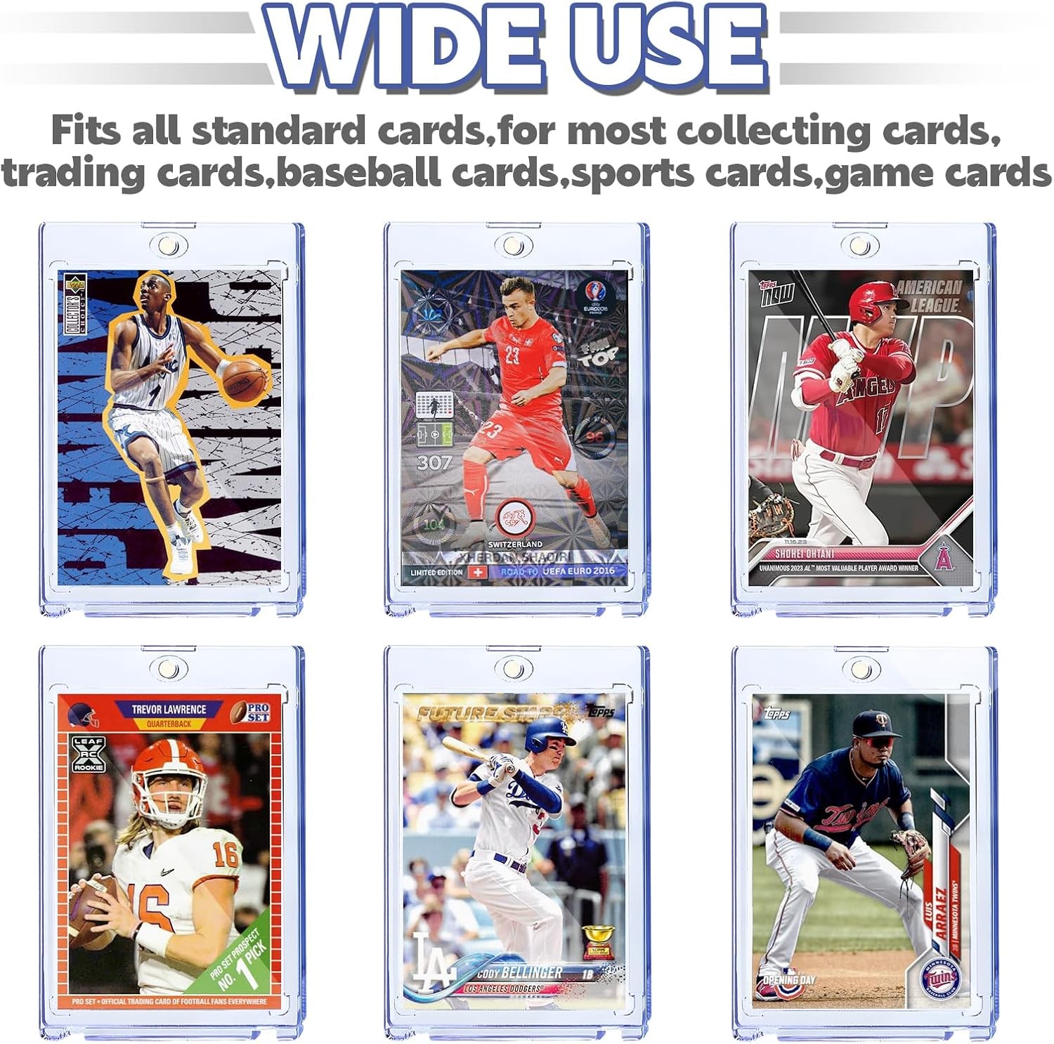 50 Packs Magnetic Trading Sports Card Holders 35pt One-Touch Hard UV Protection
