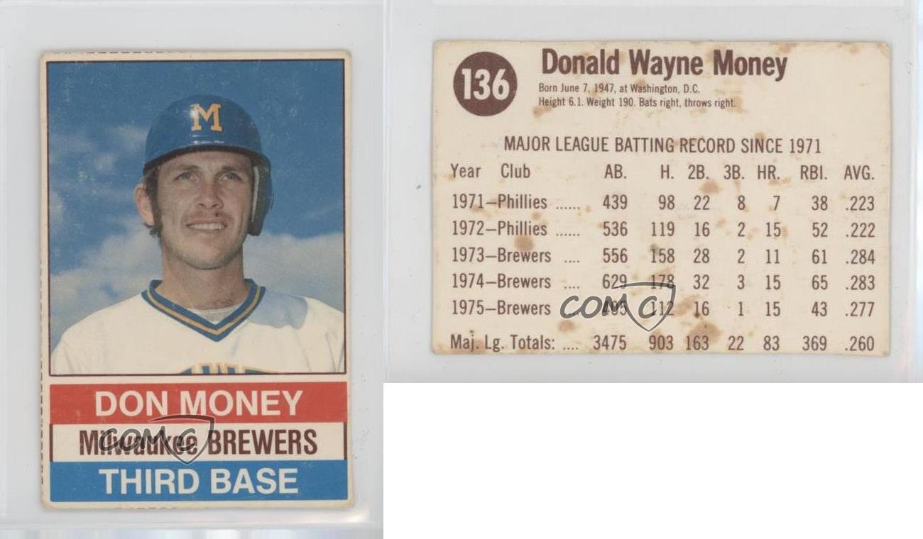 1976 Hostess All-Star Team Don Money (Brown Back) #136 0ot5