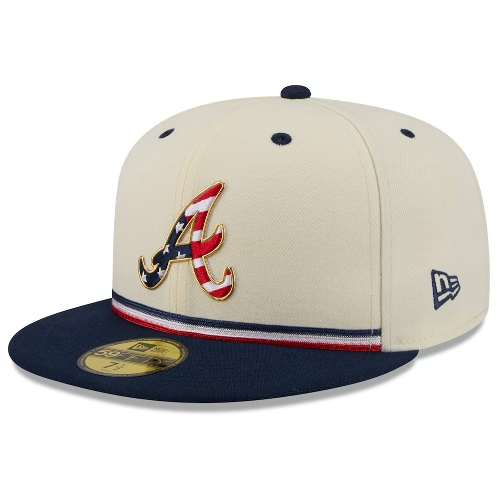 [HOT SALE] Atlanta Braves New Era USA 250 Fourth of July 59FIFTY Hat Cream Navy