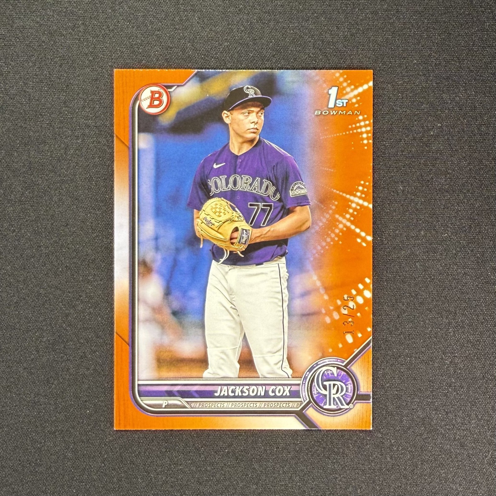 2022 Bowman Draft Jackson Cox 1st Orange Parallel /25 Colorado Rockies BD-174