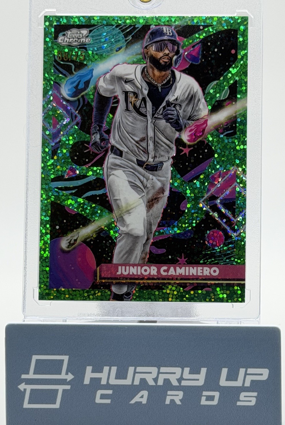 2025 Topps Chrome Cosmic Junior Caminero #148 Green Space Dust /75 Rays