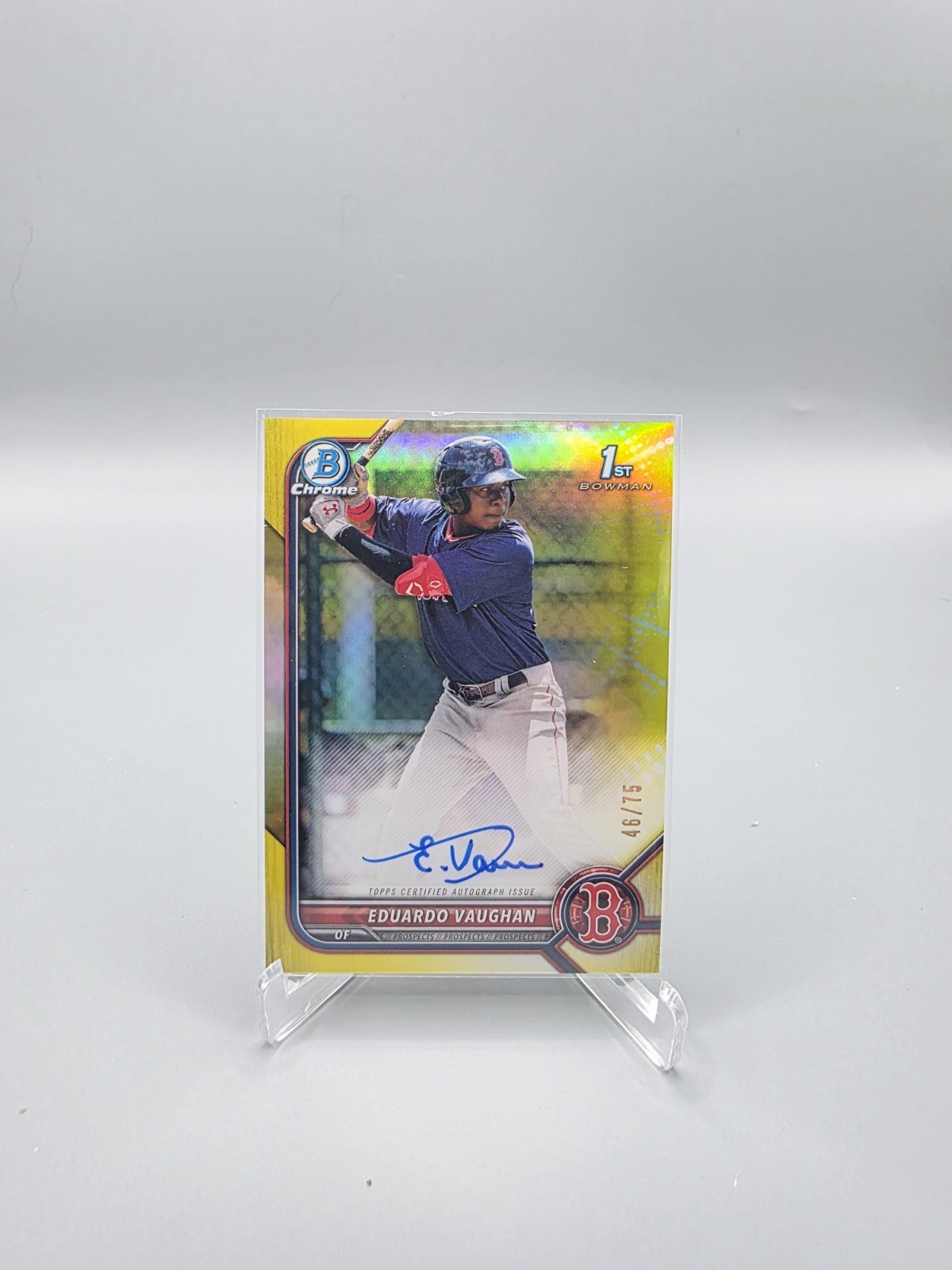 Eduardo Vaughan 2022 Bowman Chrome 1st Auto Yellow Refractor /75 RC CPA-EV Sox