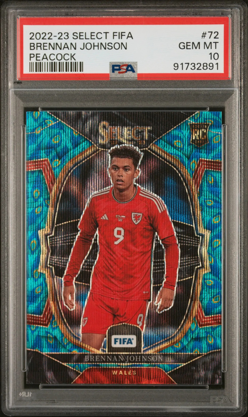 2022 Panini Select FIFA Brennan Johnson Peacock PSA 10