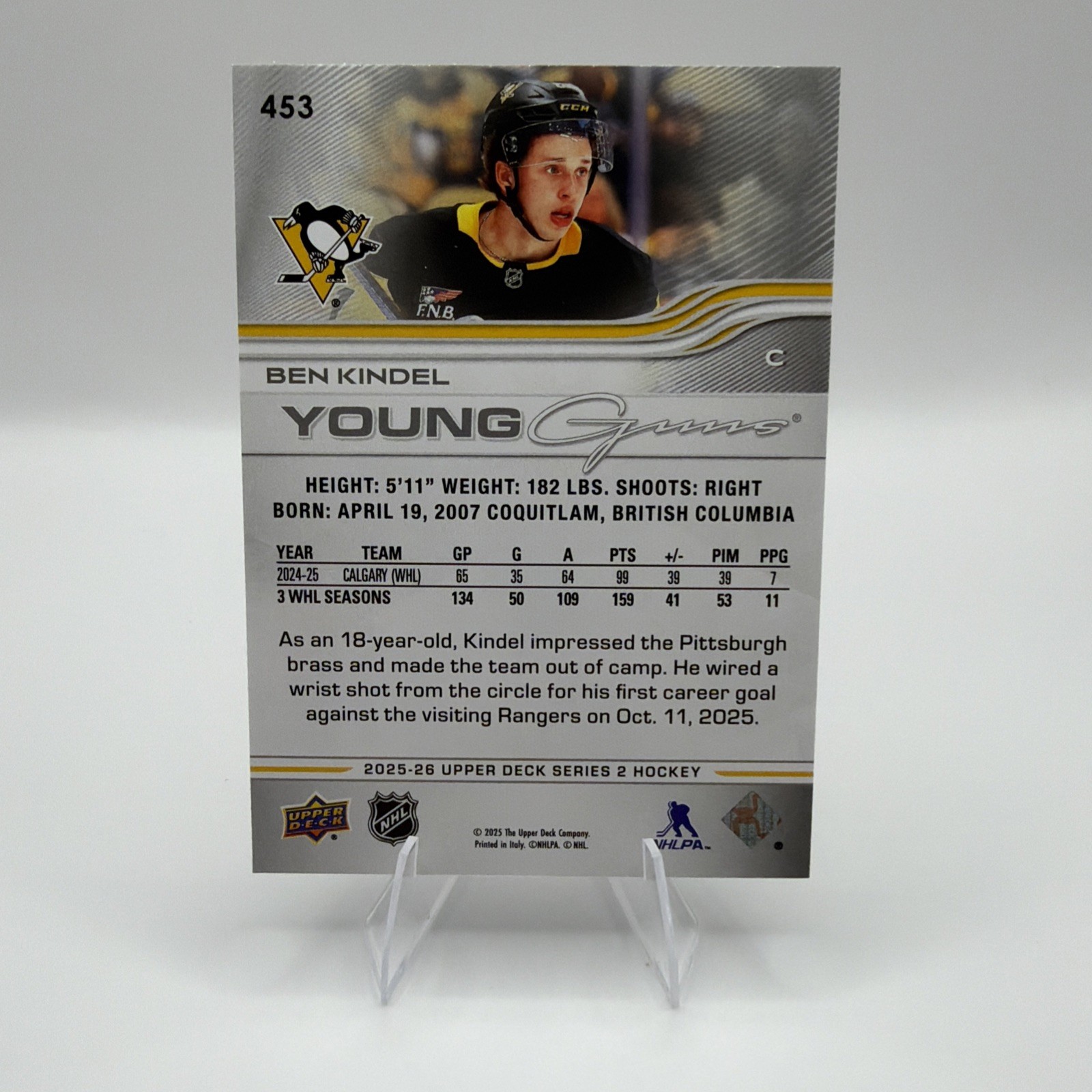 2025-26 Upper Deck Series 2 – Young Guns Ben Kindel #453 (RC)