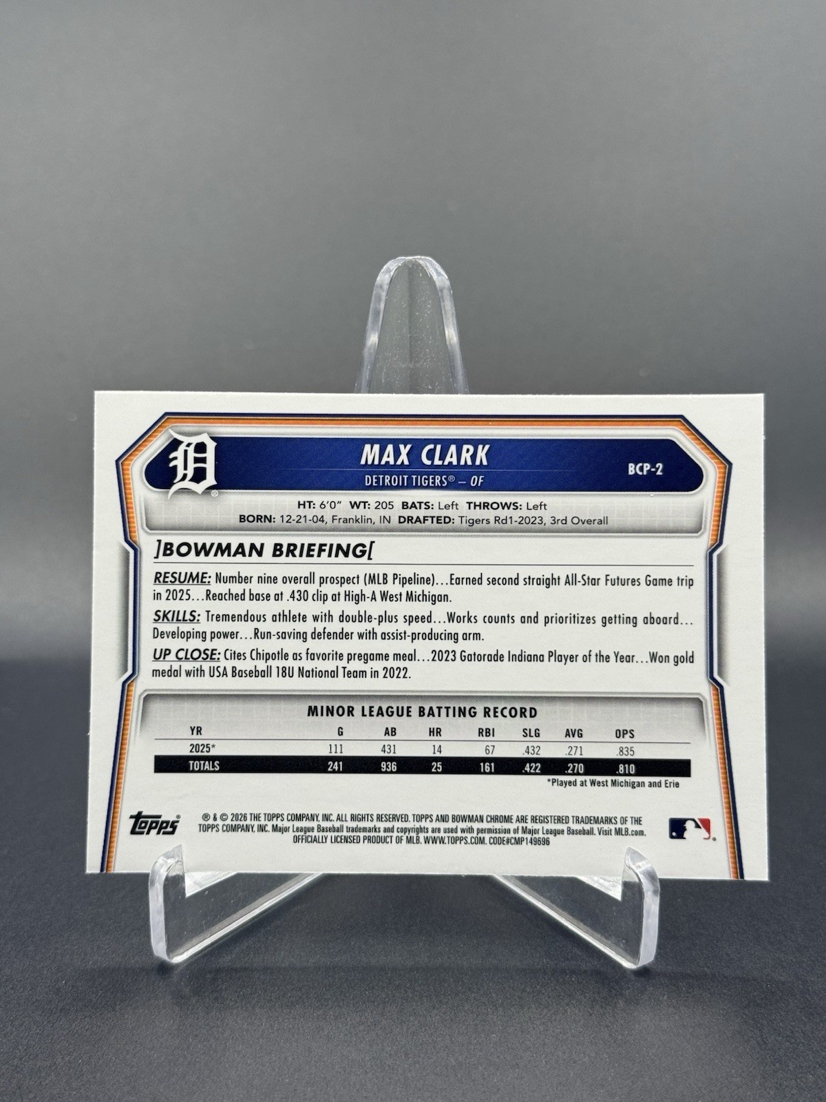 Max Clark – 2026 Bowman Chrome Mojo Refractor #BCP-2 Tigers