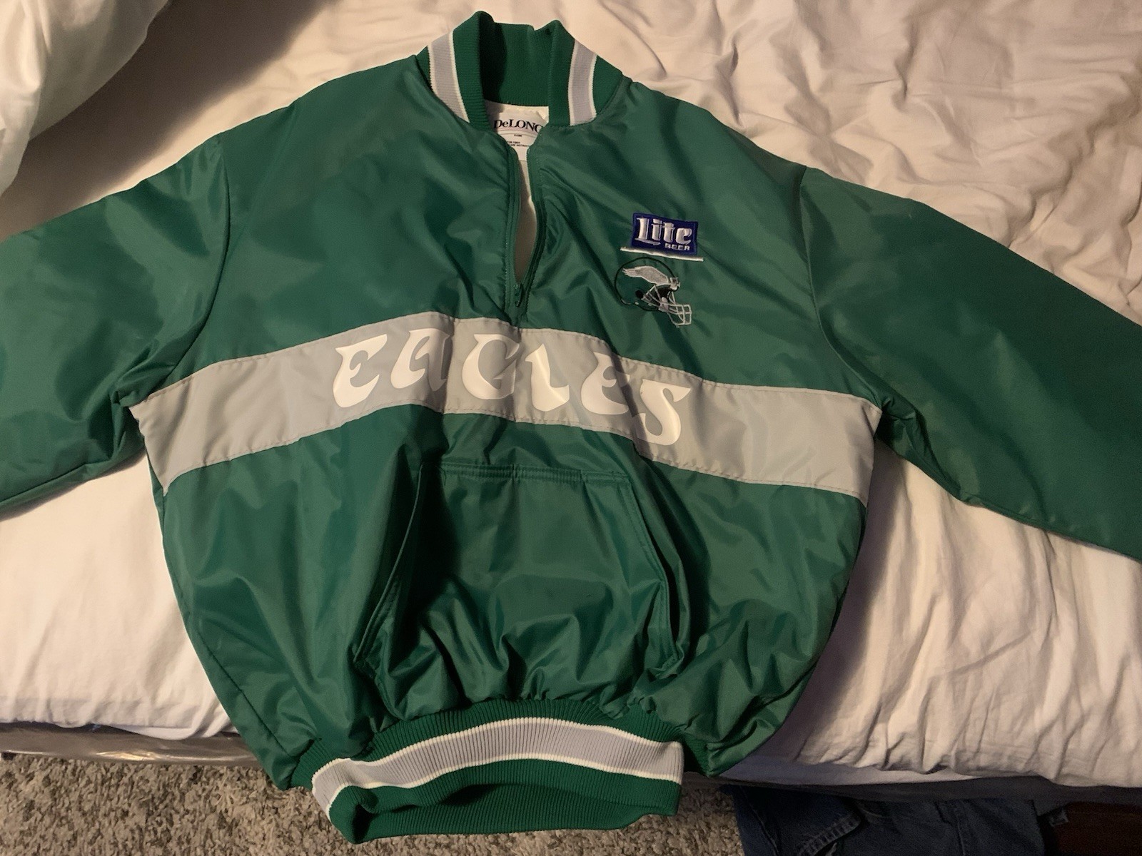 Updated photo! Philadelphia Eagles VERY RARE Delong Co. Satin half zip jacket.