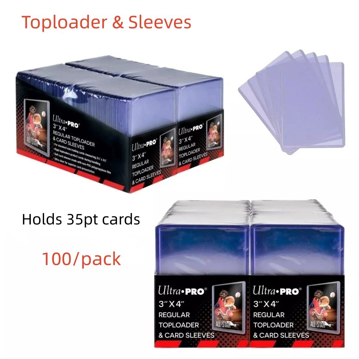 200/500/1000/2000CT 3×4 TopLoader & Free Sleeves For Pokémon 35pt Trading Cards