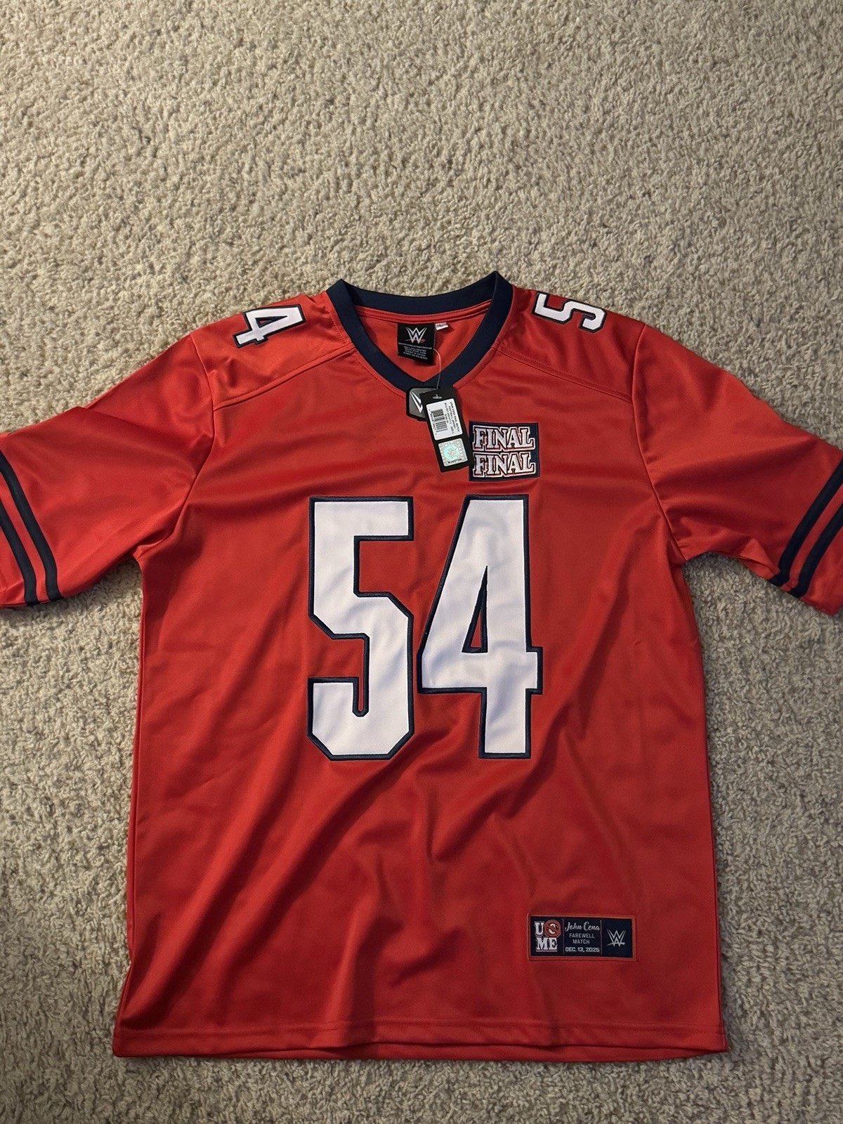 NWT WWE Official John Cena Final Match Football Jersey 54 Washington DC LARGE