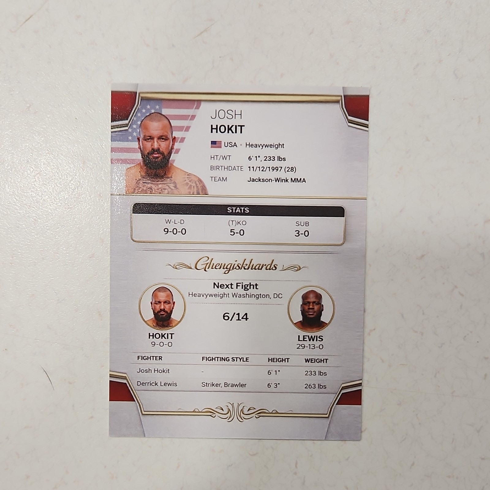 Josh Hokit Heavyweight Mixed Martial Arts Custom Trading Card