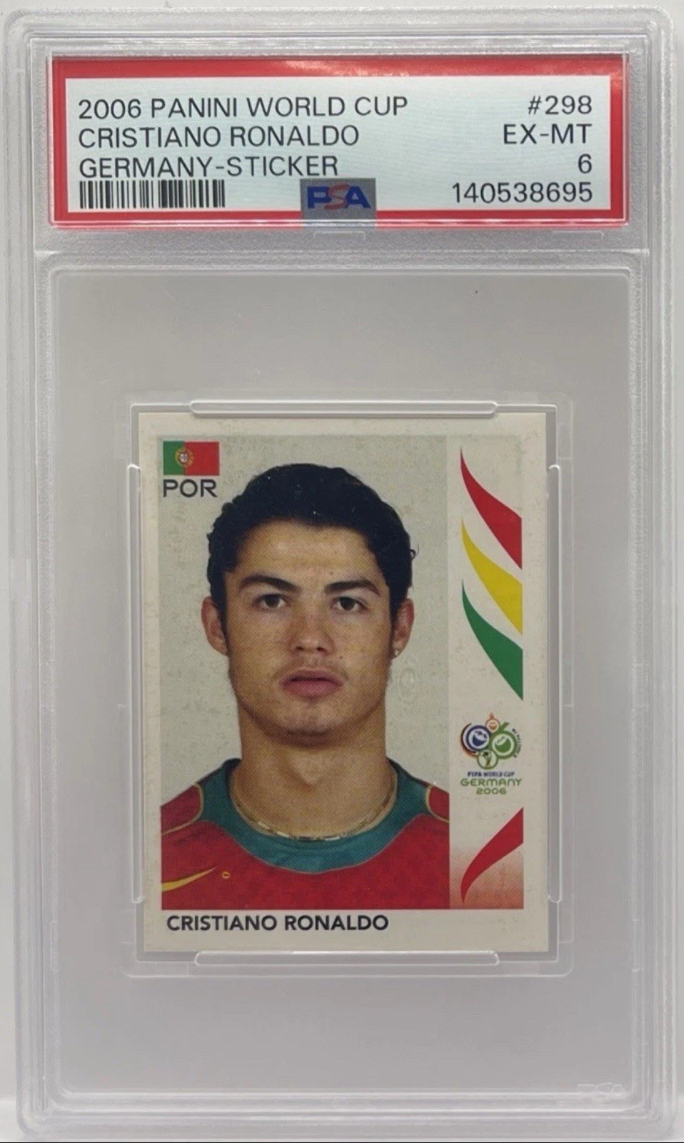 2006 Panini World Cup Germany Sticker #298 Cristiano Ronaldo ROOKIE PSA 6 EX-MT