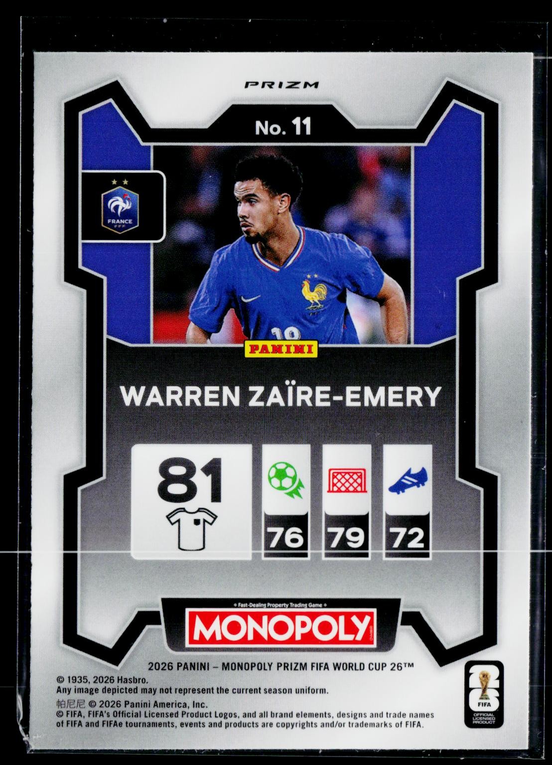 Warren Zaïre-Emery 2026 Prizm Monopoly FIFA World Cup Gold Ice #11 France