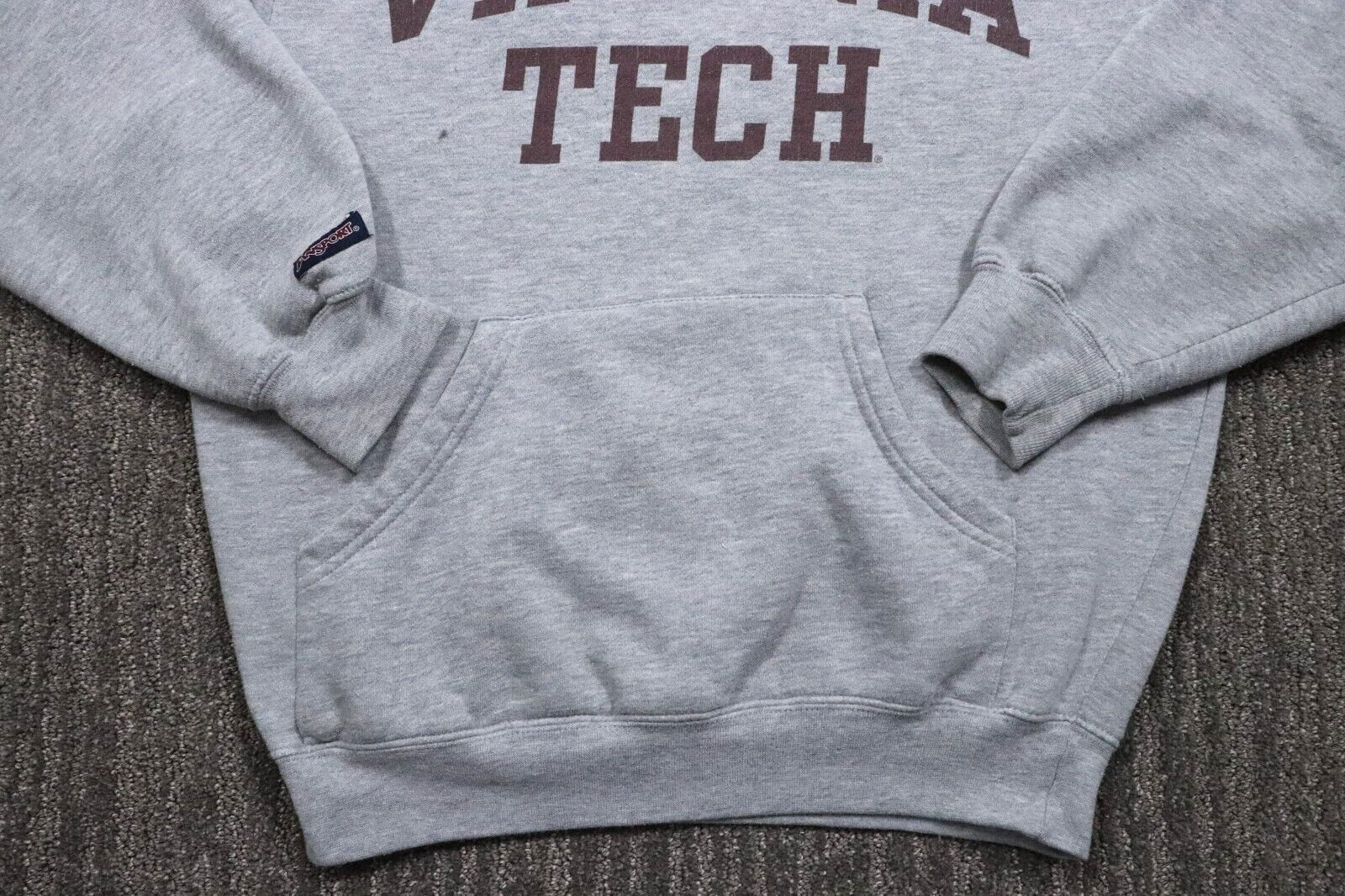 JanSport Virginia Tech Hoodie Adult Small Vintage 90s Gray Grunge Collage Skater