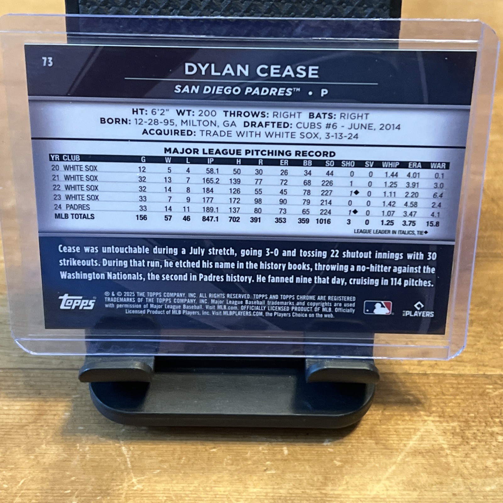 2025 Topps Chrome Black – Dylan Cease #73 Blue Refractor /150