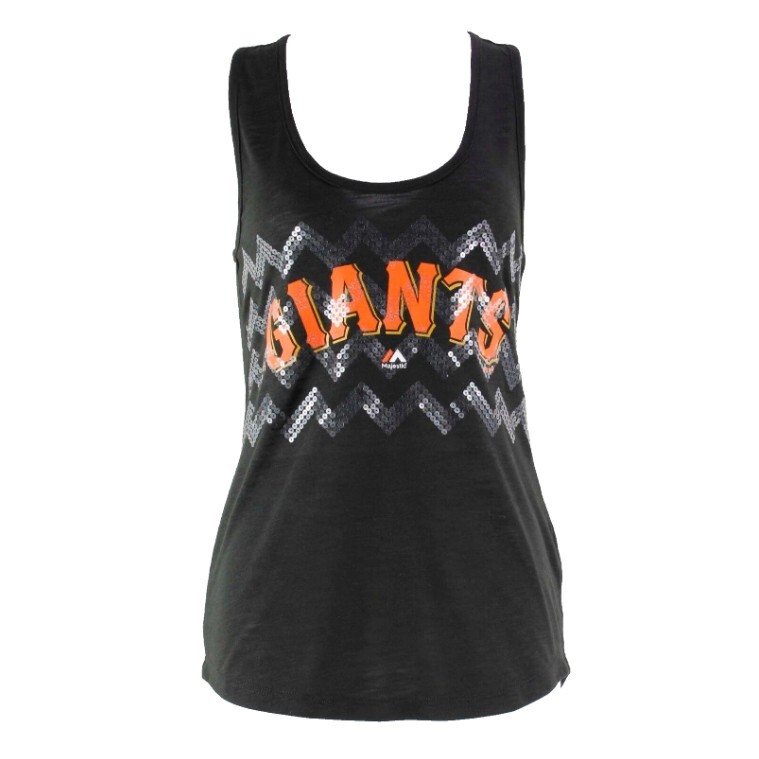 Majestic NEW $35 Sz M Black Orange Sequins Polyester Rayon Giants Top