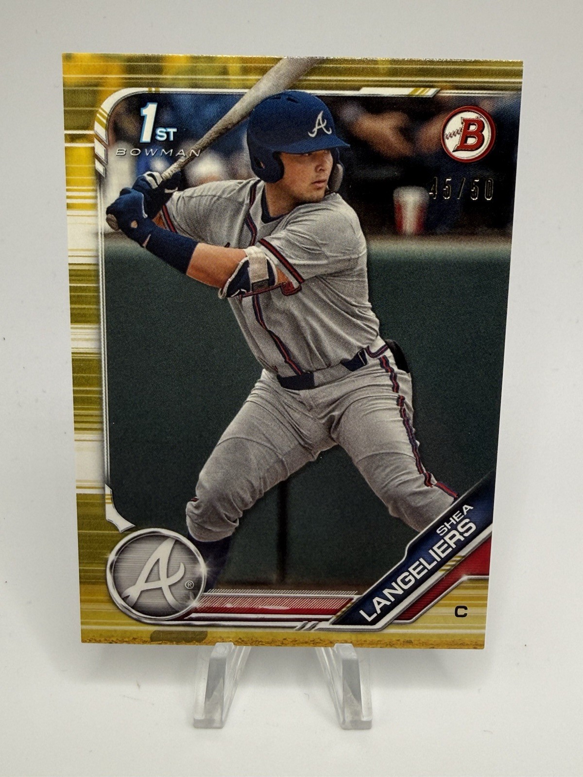 SHEA LANGELIERS 2019 Bowman Draft 1st Bowman GOLD Paper #’d /50 Athletics