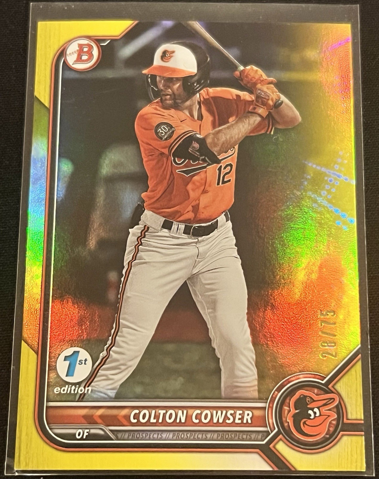 2022 Bowman Draft Colton Cowser #BD-149 Baltimore Orioles 1st Edition Yellow /75