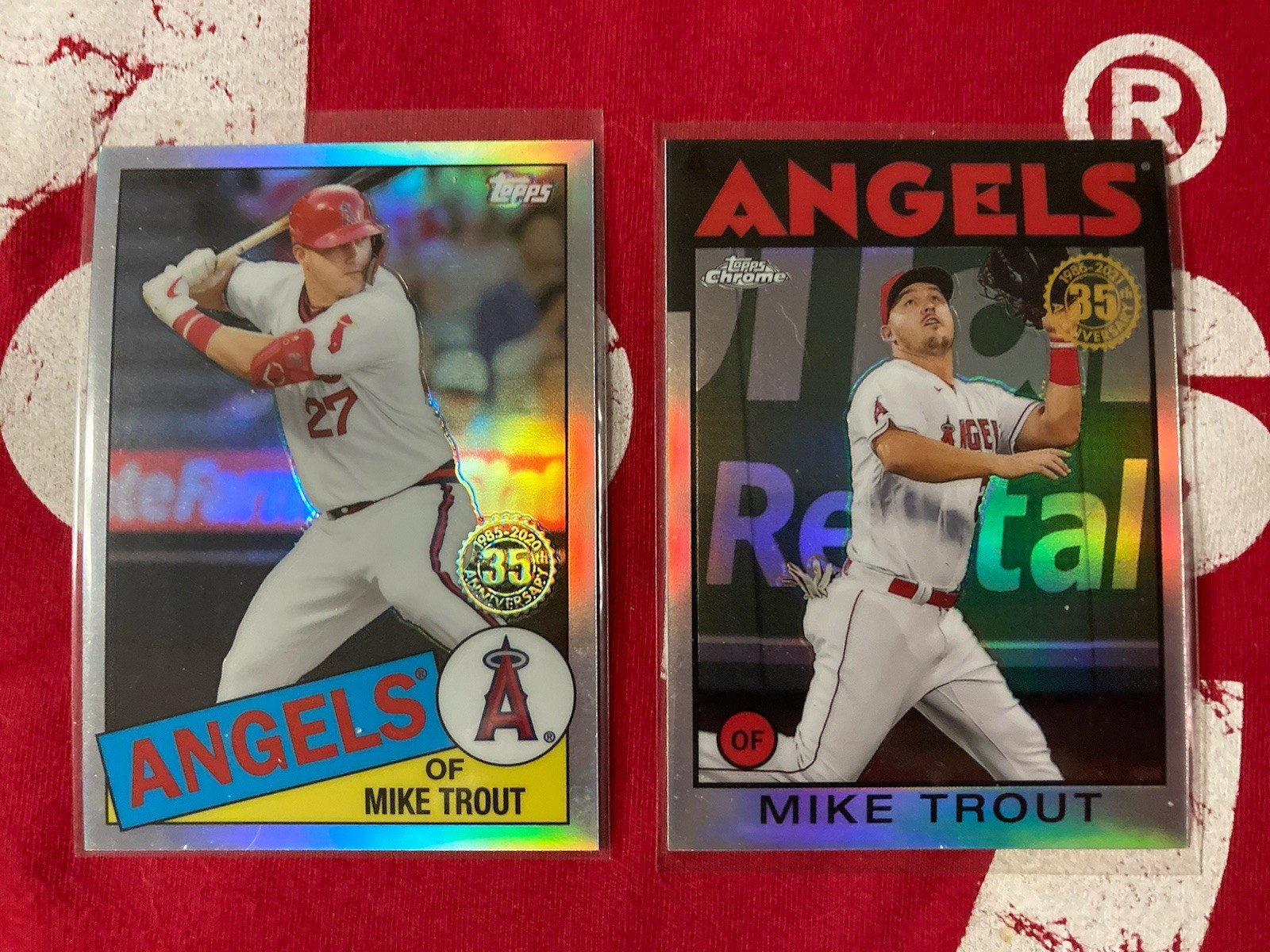 2020 2021 Topps Chrome #85TC-1 86BC-2 Mike Trout 1985 1986 Style LOT x2